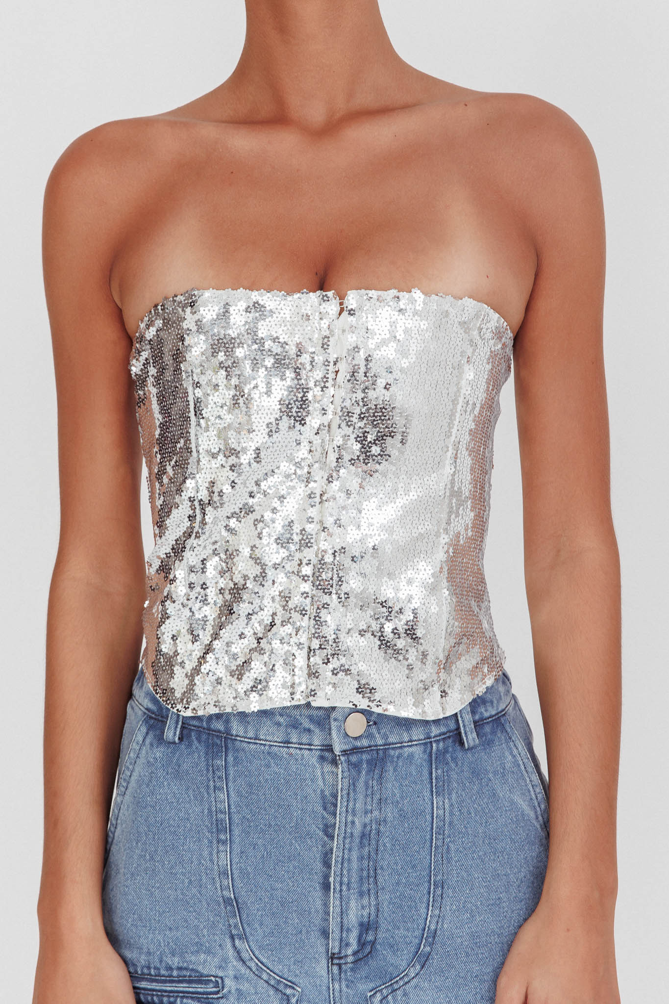 Belgium Strapless Top Sequin Silver by Selfie Leslie