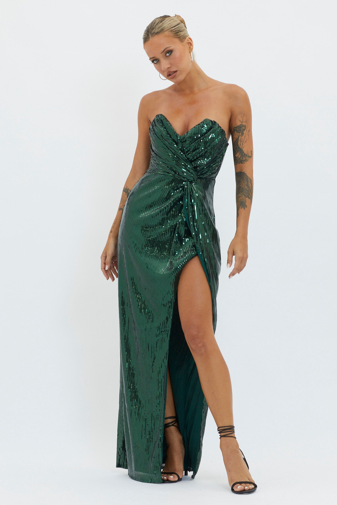 Angel Energy Strapless Sequin Maxi Dress Hunter Green by Selfie Leslie