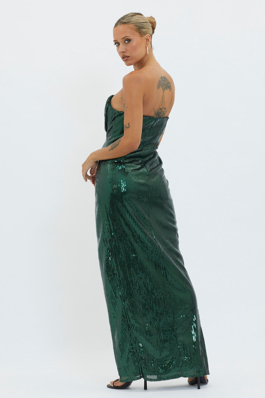 Angel Energy Strapless Sequin Maxi Dress Hunter Green by Selfie Leslie