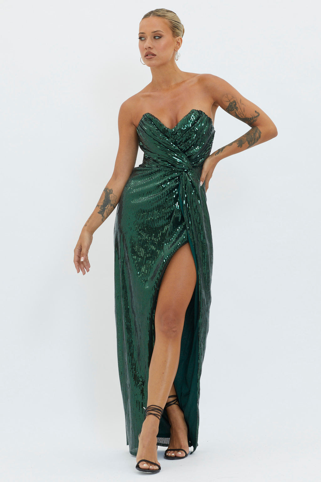 Angel Energy Strapless Sequin Maxi Dress Hunter Green by Selfie Leslie