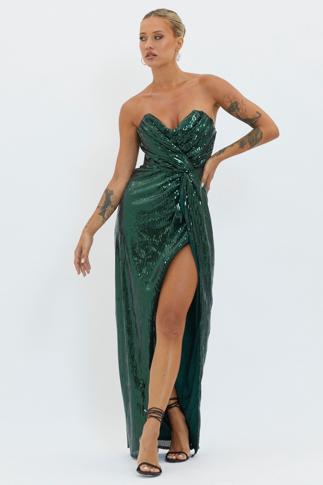 Angel Energy Strapless Sequin Maxi Dress Hunter Green by Selfie Leslie