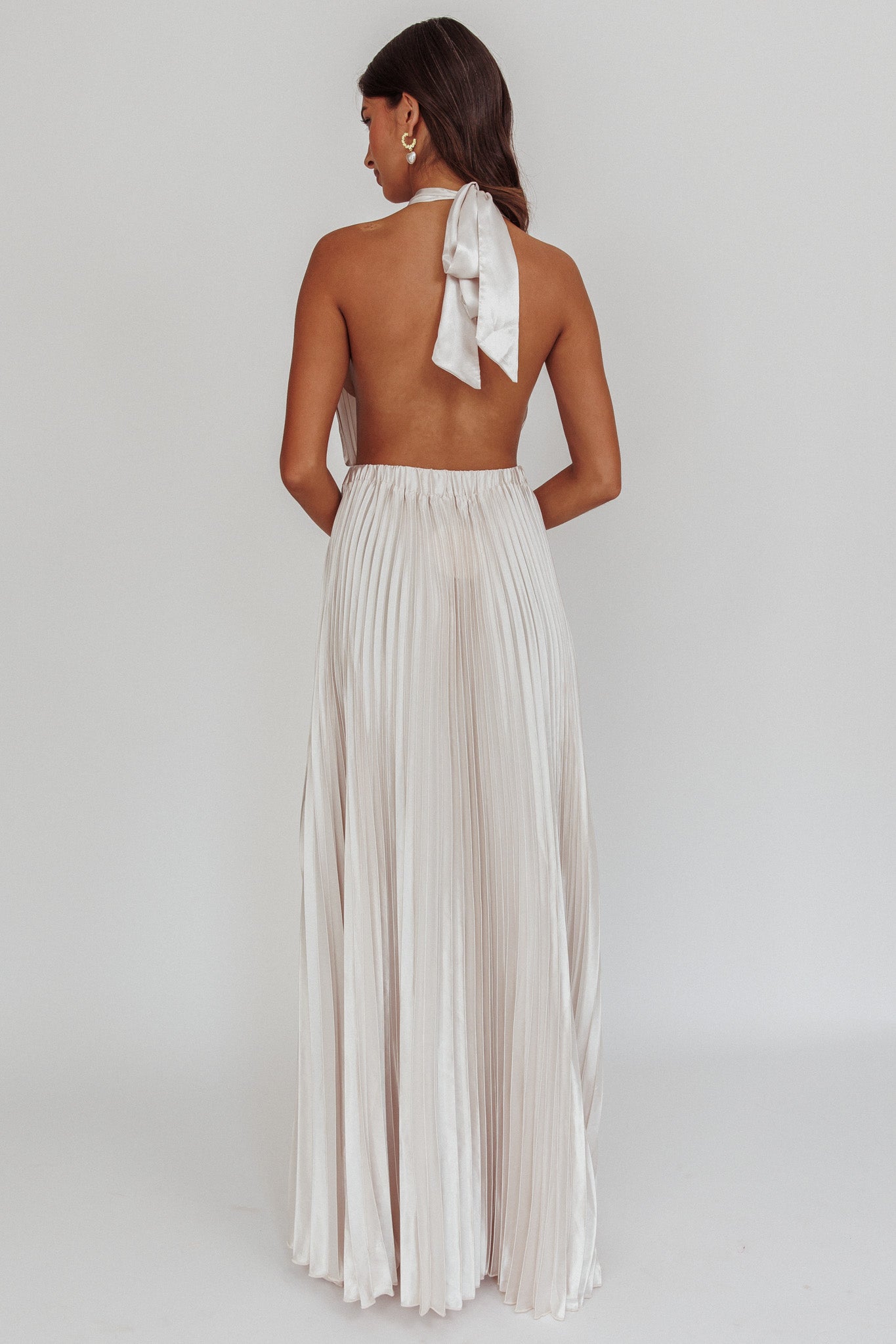 Monarch Pleated Satin Maxi Dress Champagne Monarch Pleated Satin Maxi Dress Champagne