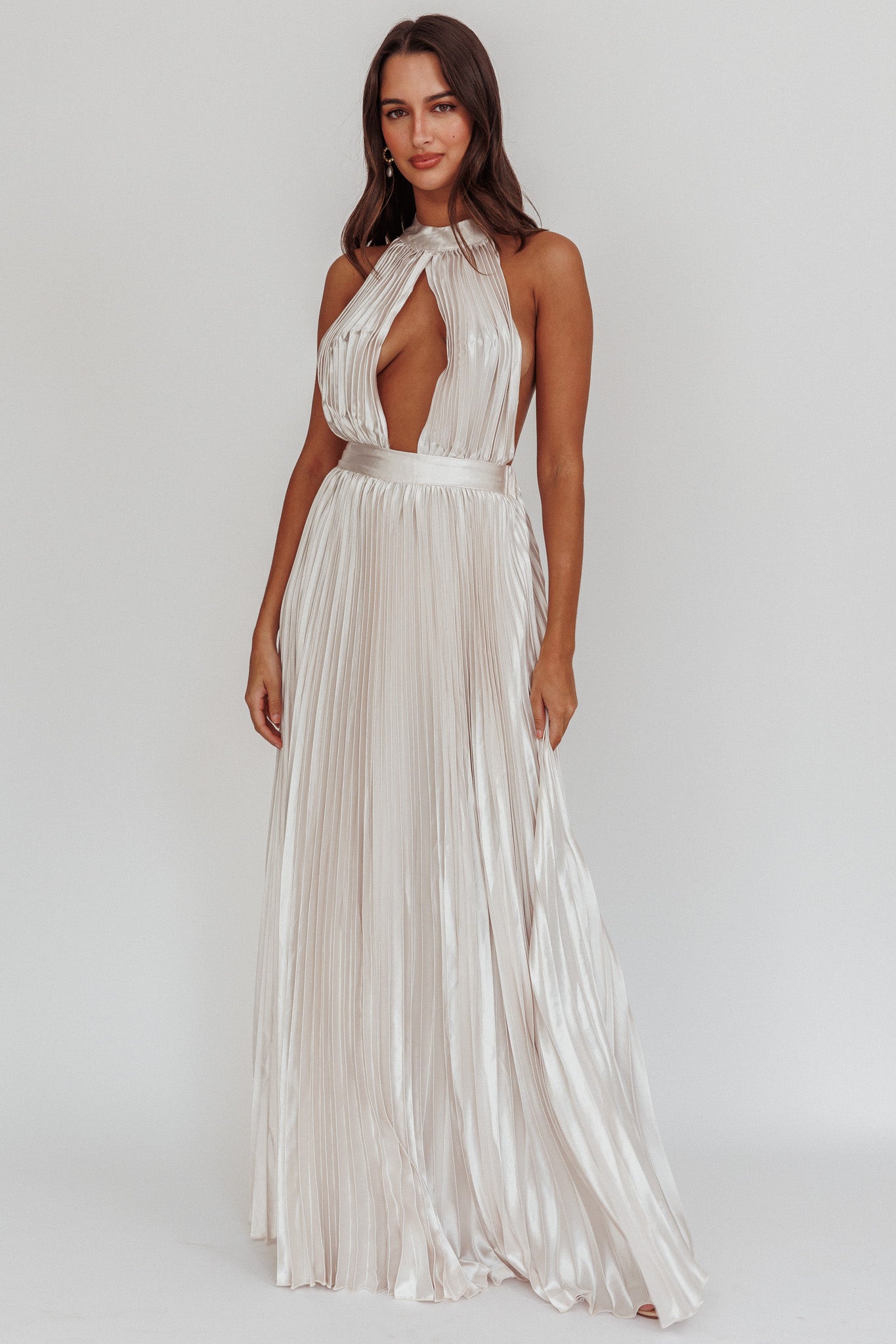 kellen pleated satin evening dress Kellen Pleated Satin Evening Dress