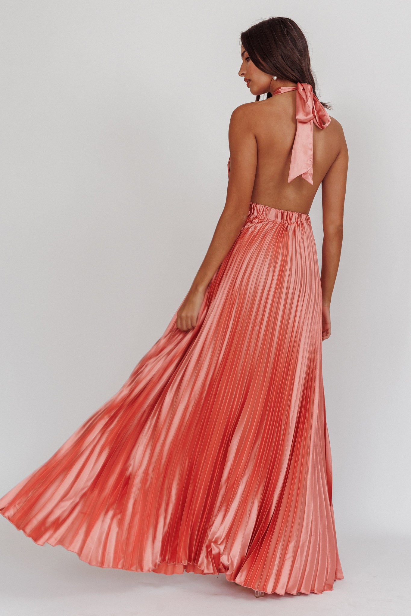 Monarch Pleated Satin Maxi Dress Rose Monarch Pleated Satin Maxi Dress Rose