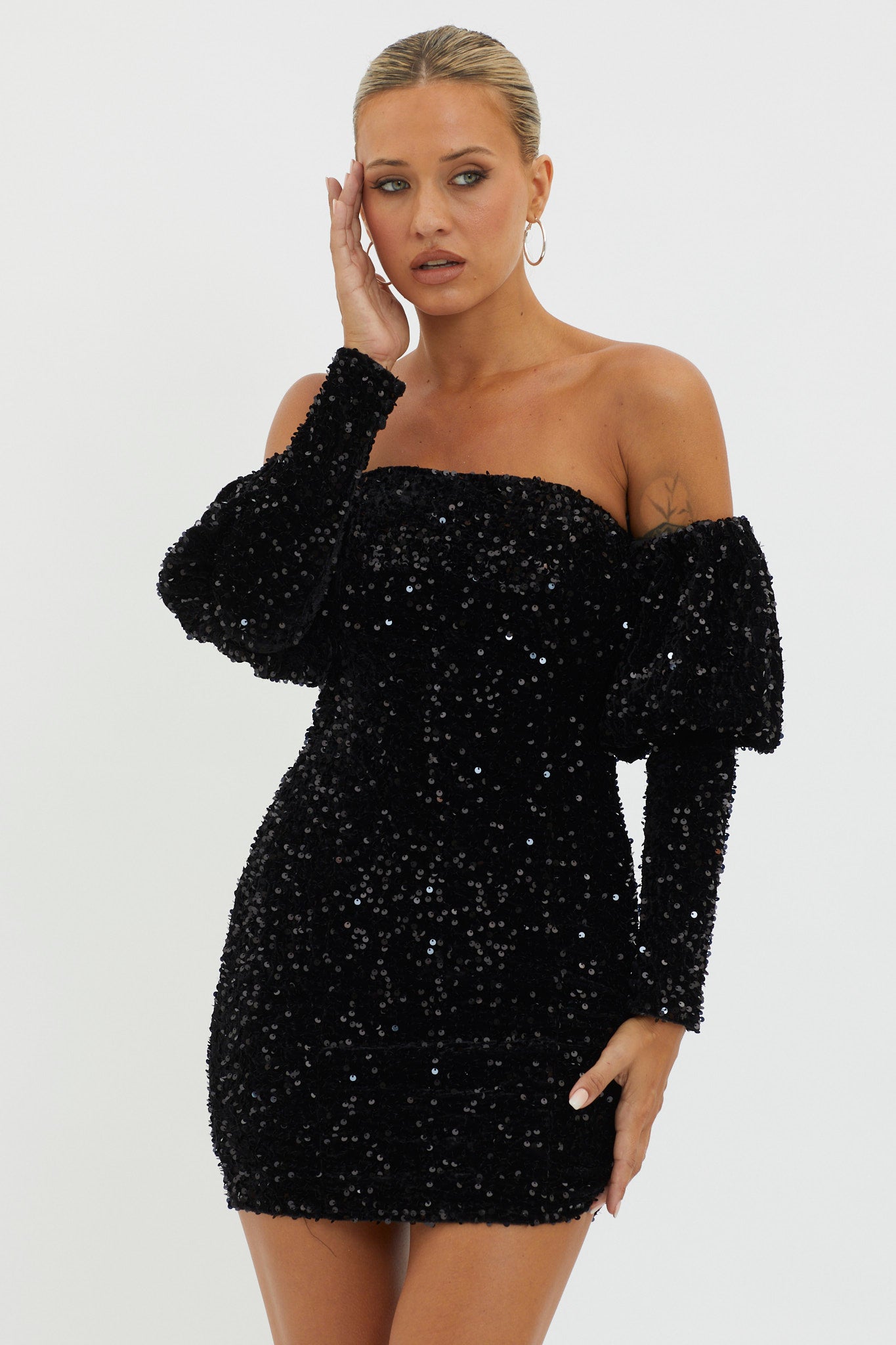 Merry & Bright Sequin Mini Dress Black by Selfie Leslie