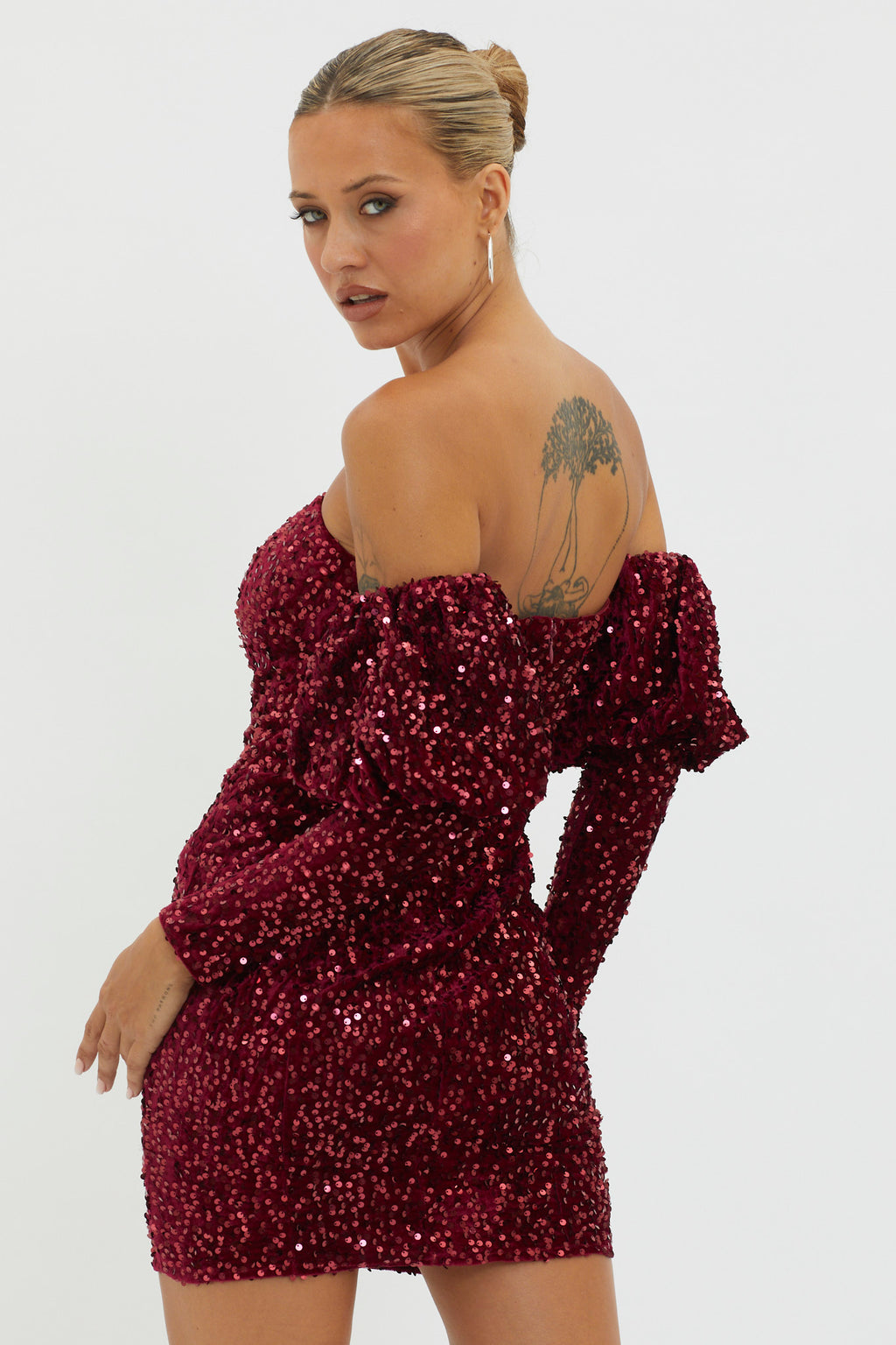 Merry & Bright Sequin Mini Dress Wine by Selfie Leslie