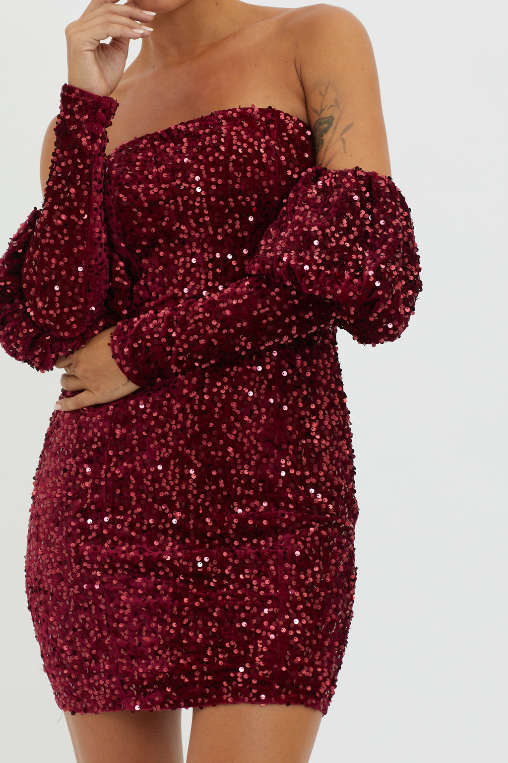 Merry & Bright Sequin Mini Dress Wine by Selfie Leslie