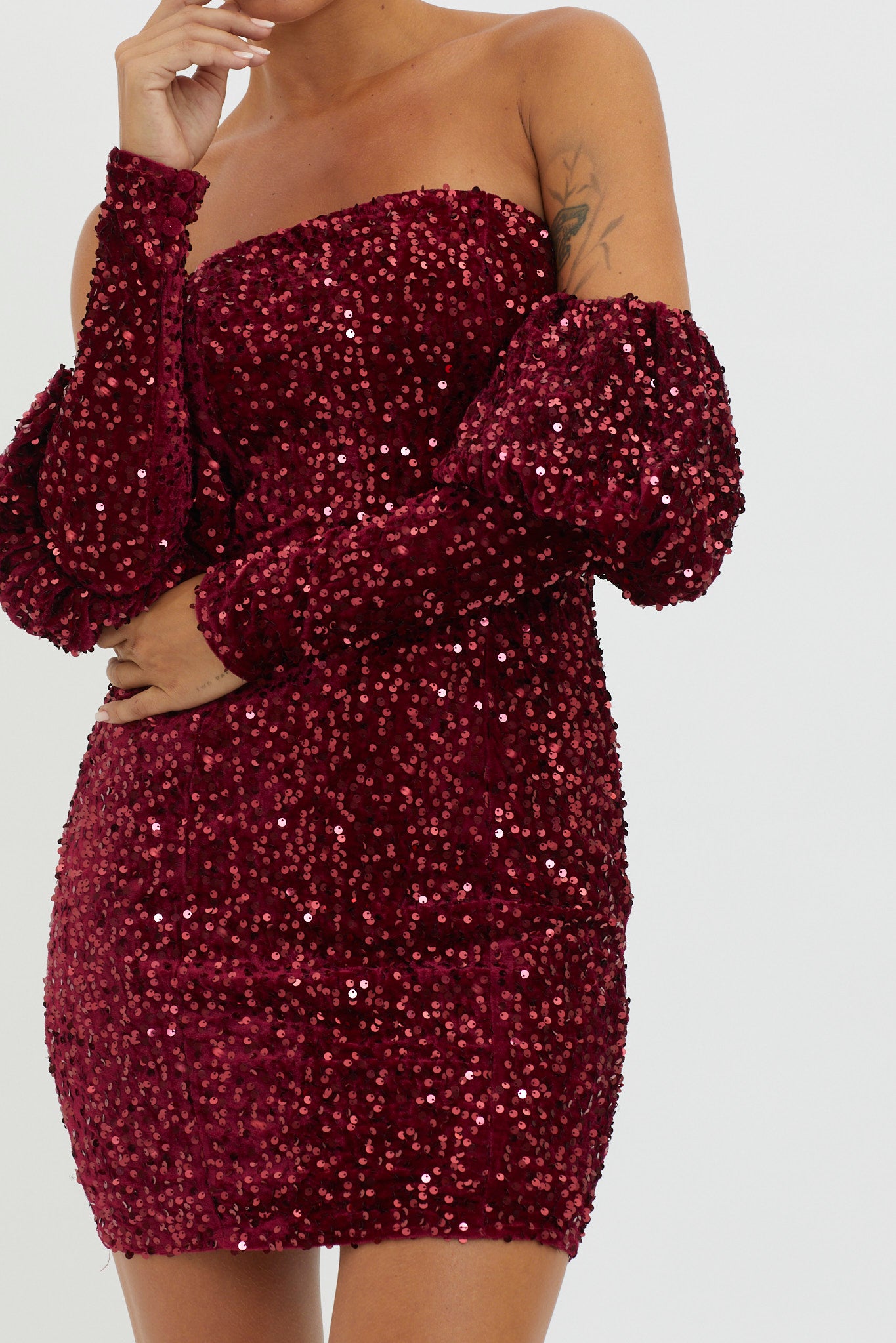 Merry & Bright Sequin Mini Dress Wine by Selfie Leslie