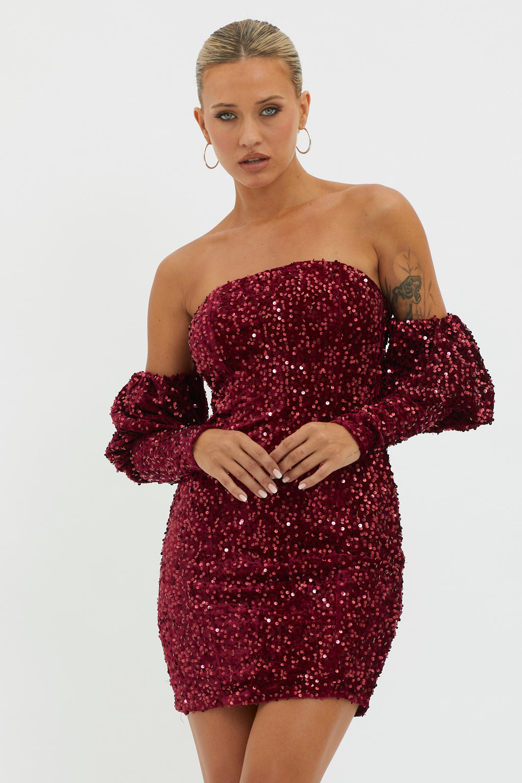 Merry & Bright Sequin Mini Dress Wine by Selfie Leslie