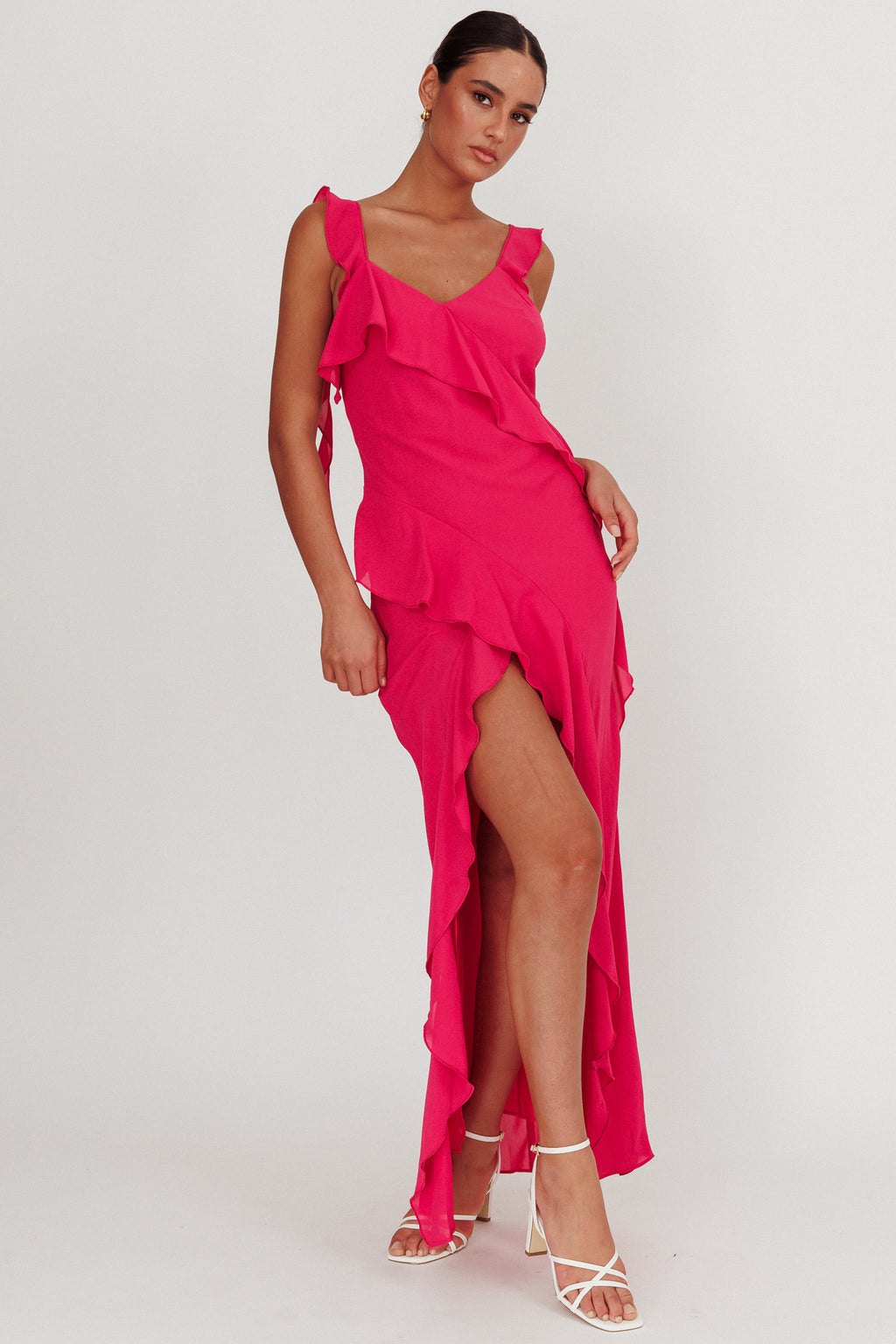 Joyride Ruffle Maxi Dress Magenta by Selfie Leslie