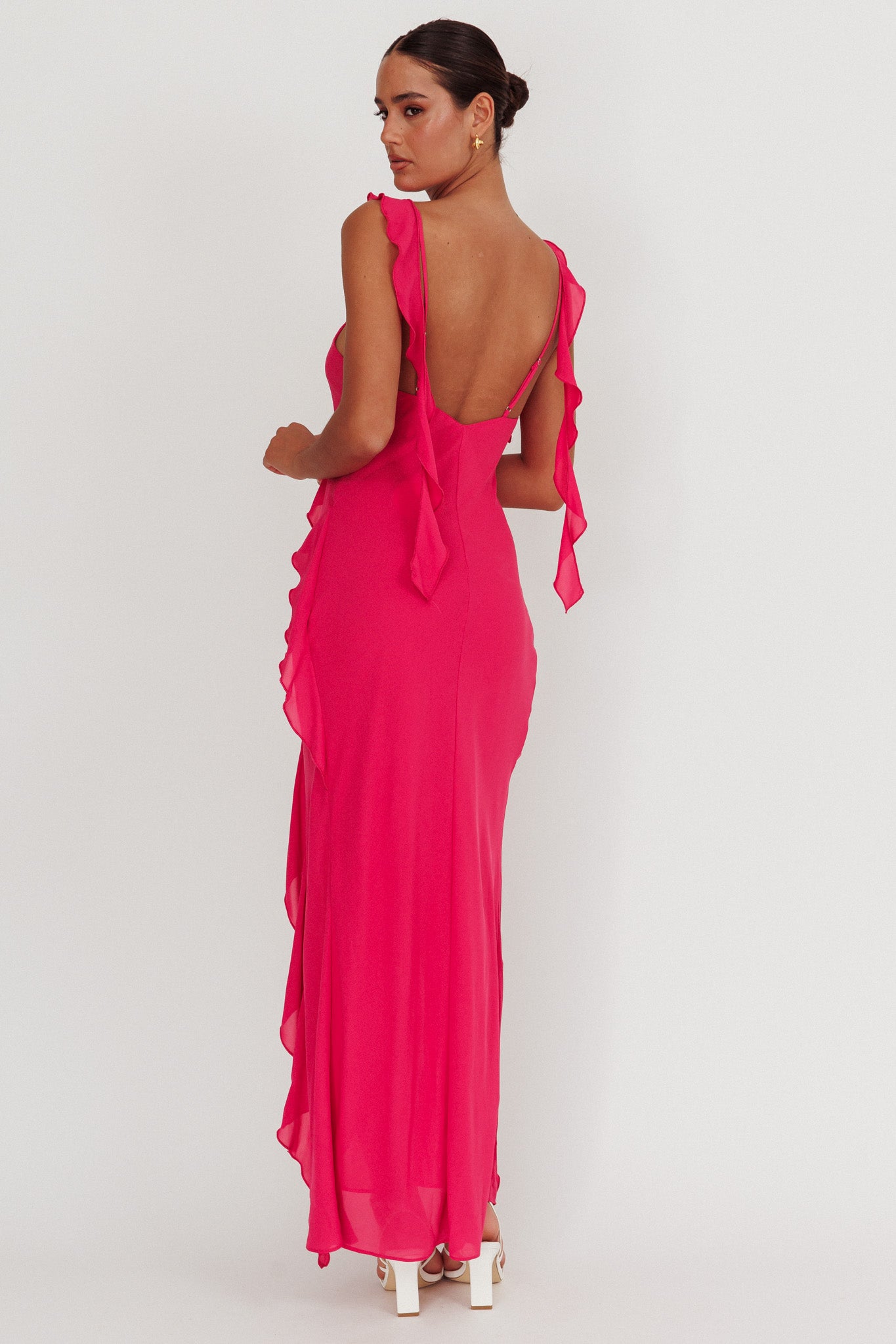 Joyride Ruffle Maxi Dress Magenta by Selfie Leslie