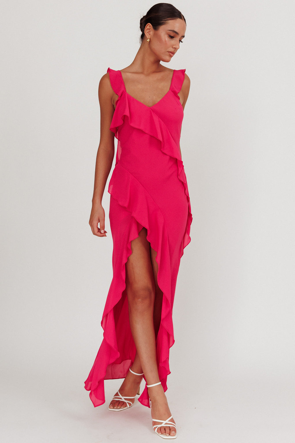 Joyride Ruffle Maxi Dress Magenta by Selfie Leslie