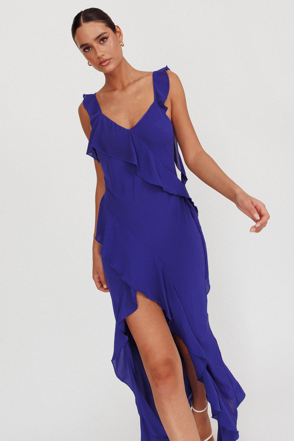 Joyride Ruffle Maxi Dress Royal Blue by Selfie Leslie