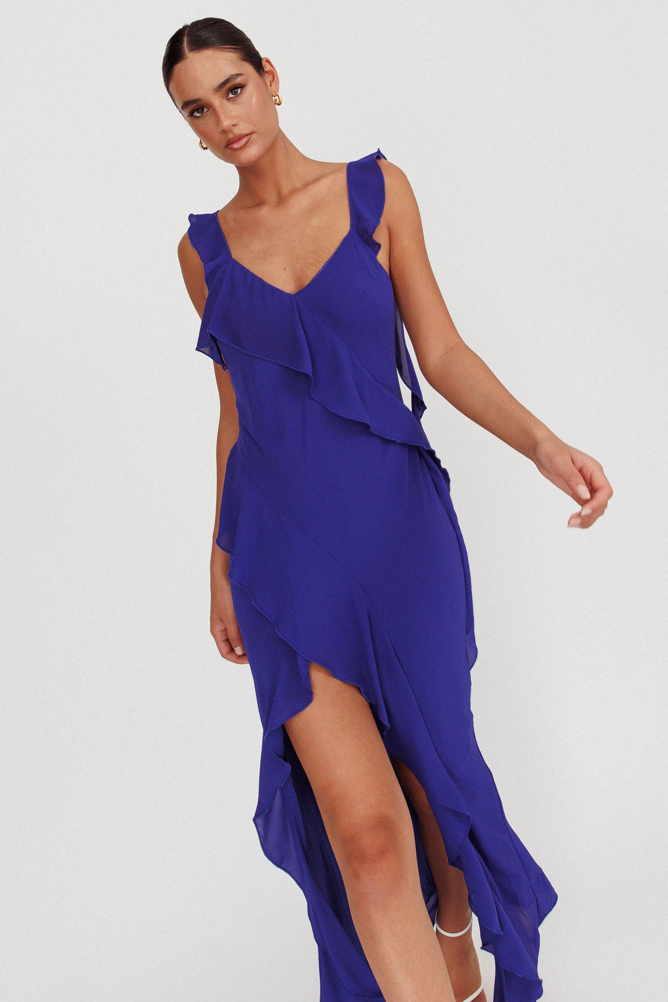 Joyride Ruffle Maxi Dress Royal Blue by Selfie Leslie