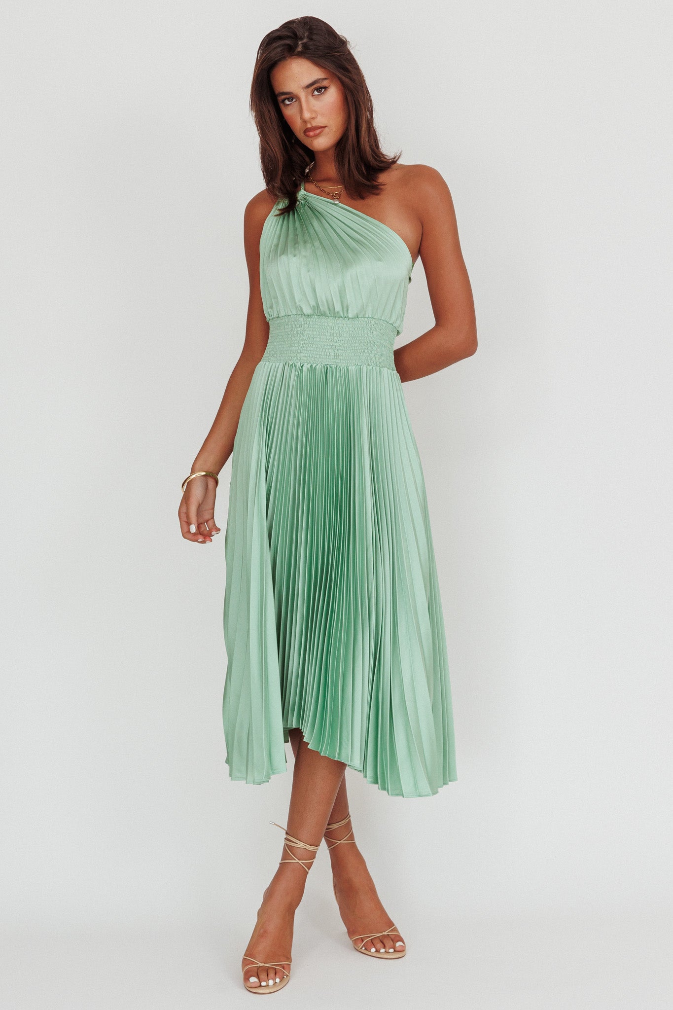 calissa maxi dress Calissa One Shoulder Pleated Midi Dress Sage– Selfie Leslie