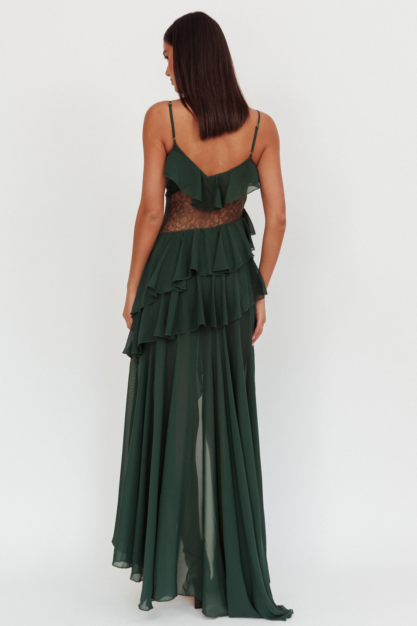 Amaretto Lace Waist Ruffle Maxi Dress Hunter Green | Selfie Leslie Amaretto Lace Waist Ruffle Maxi Dress Hunter Green | Selfie Leslie