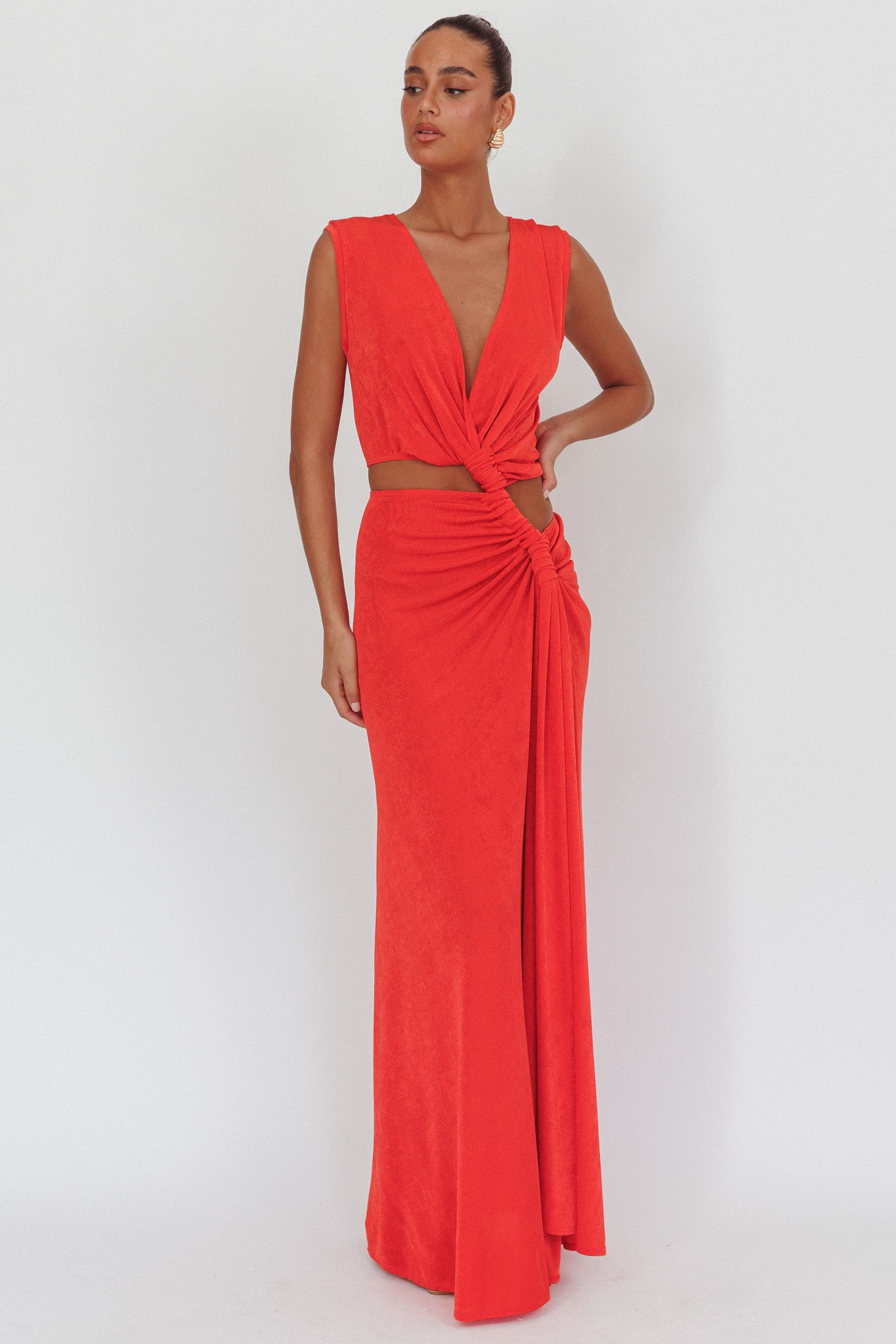 Mimosa Twist Waist Maxi Dress Coral by Selfie Leslie
