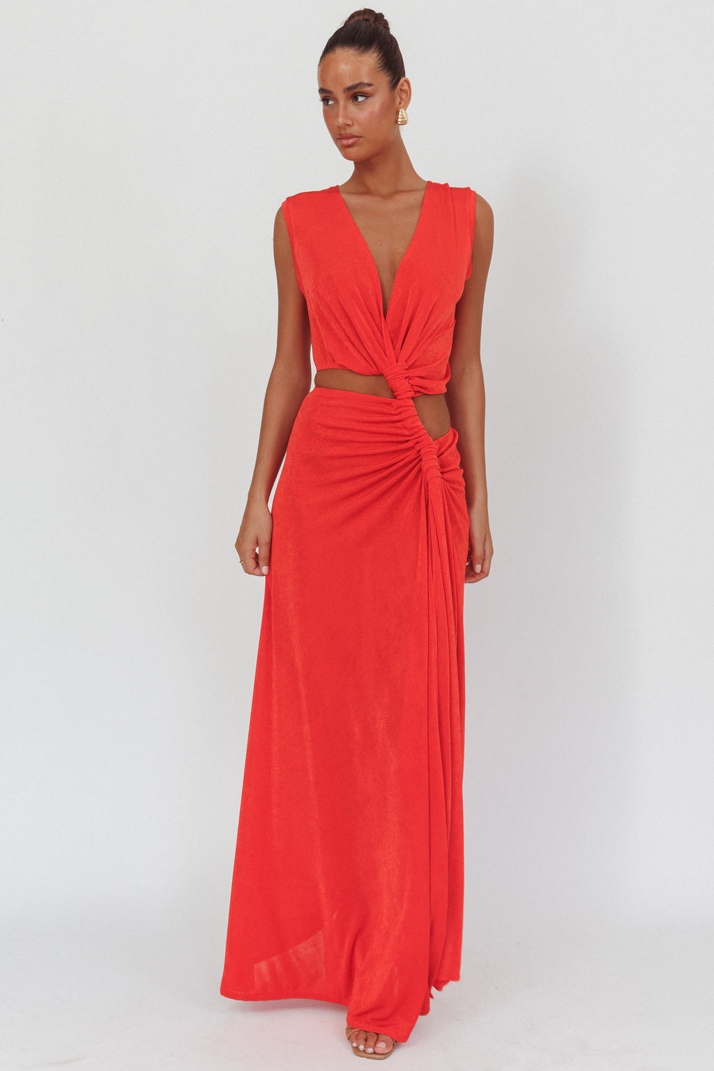 Mimosa Twist Waist Maxi Dress Coral by Selfie Leslie