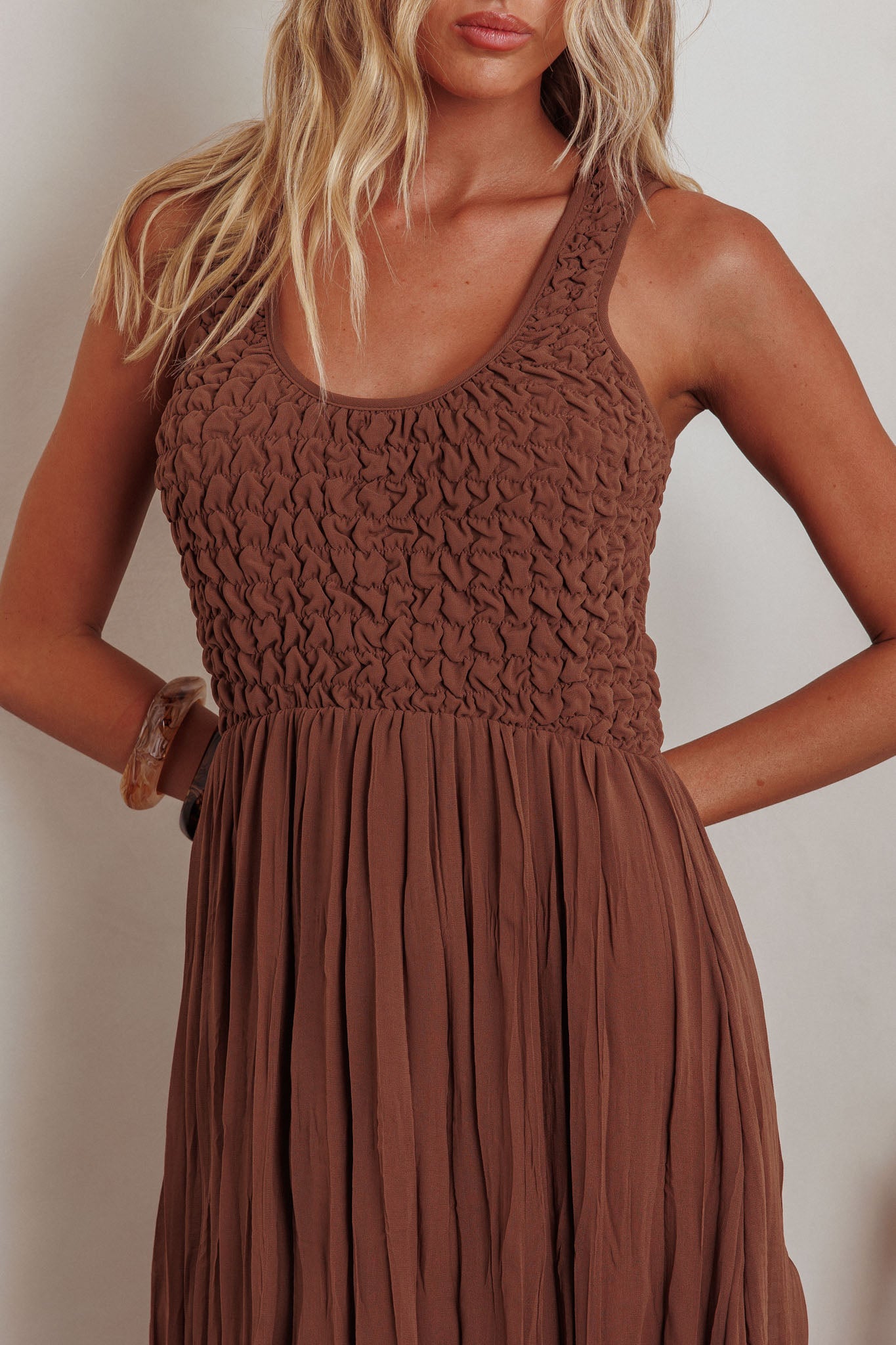 Mirella Smocked Bodice Maxi Dress Mocha by Selfie Leslie