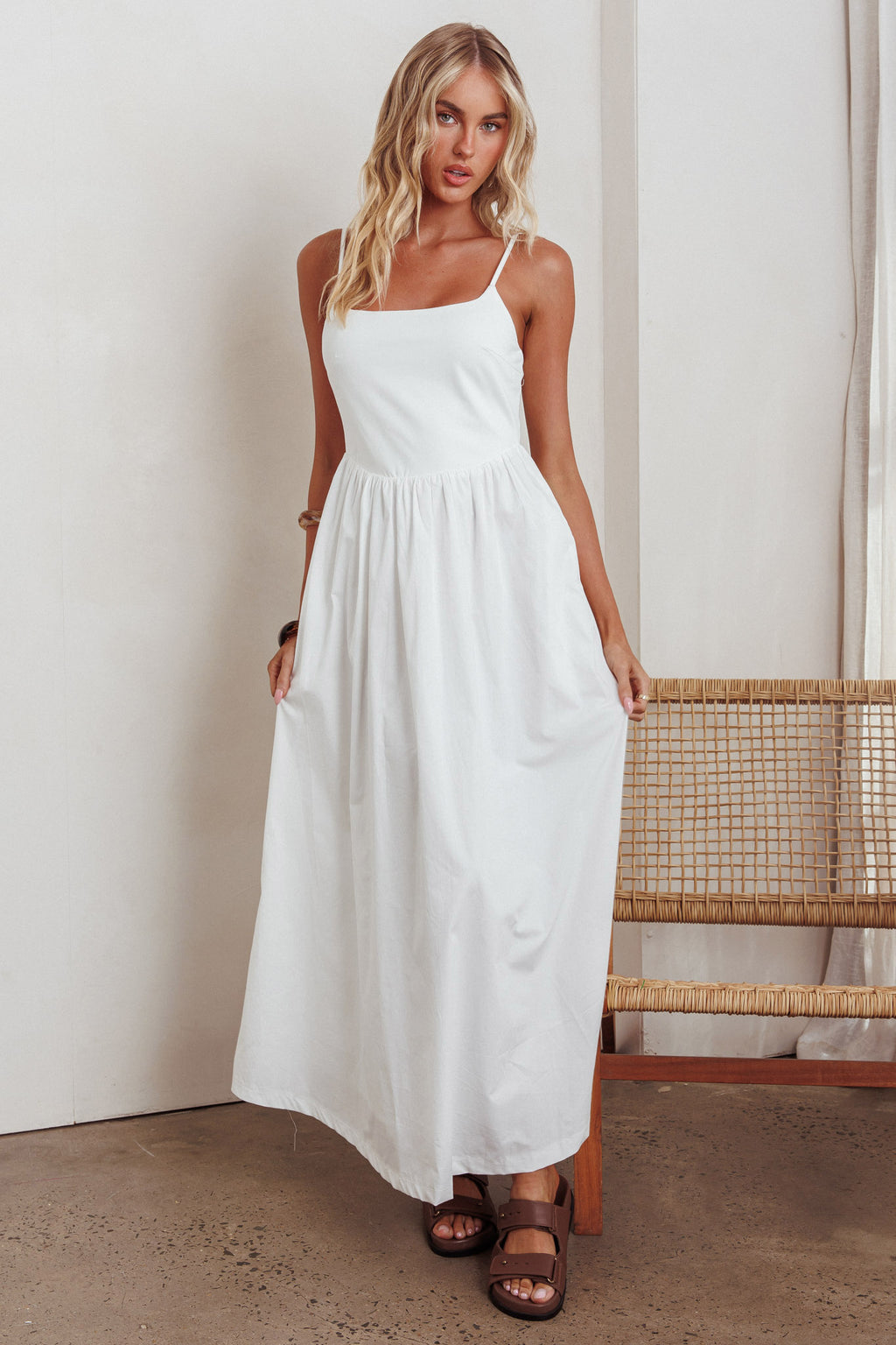 Yelizaveta Side Pocket Maxi Dress White by Selfie Leslie