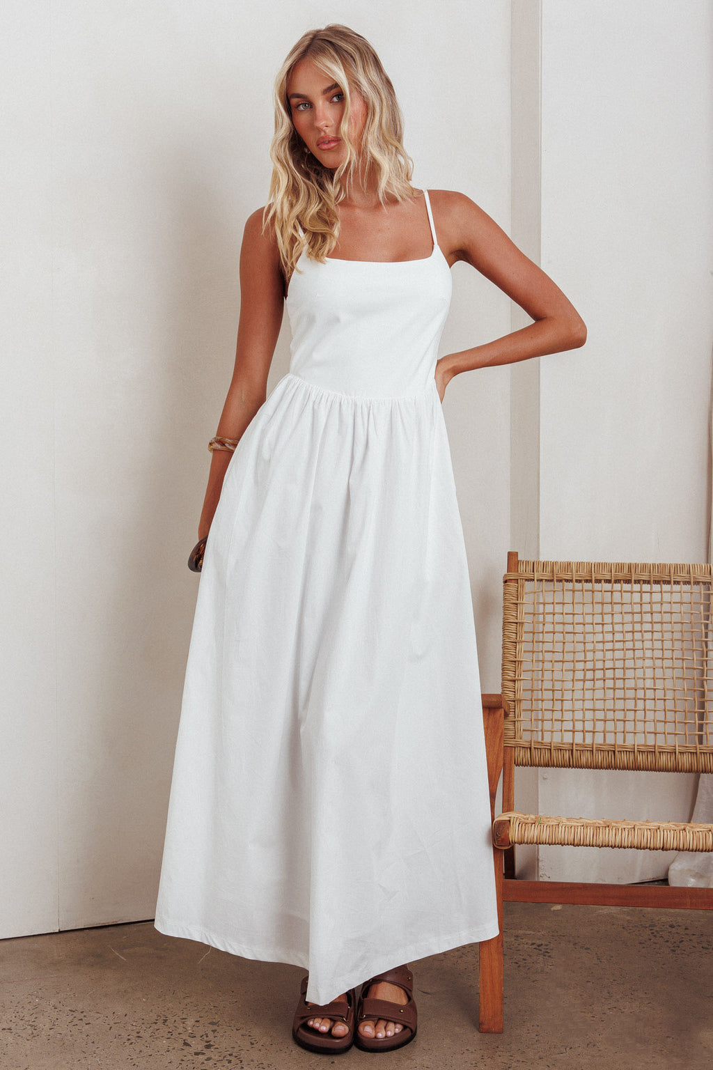 Yelizaveta Side Pocket Maxi Dress White by Selfie Leslie