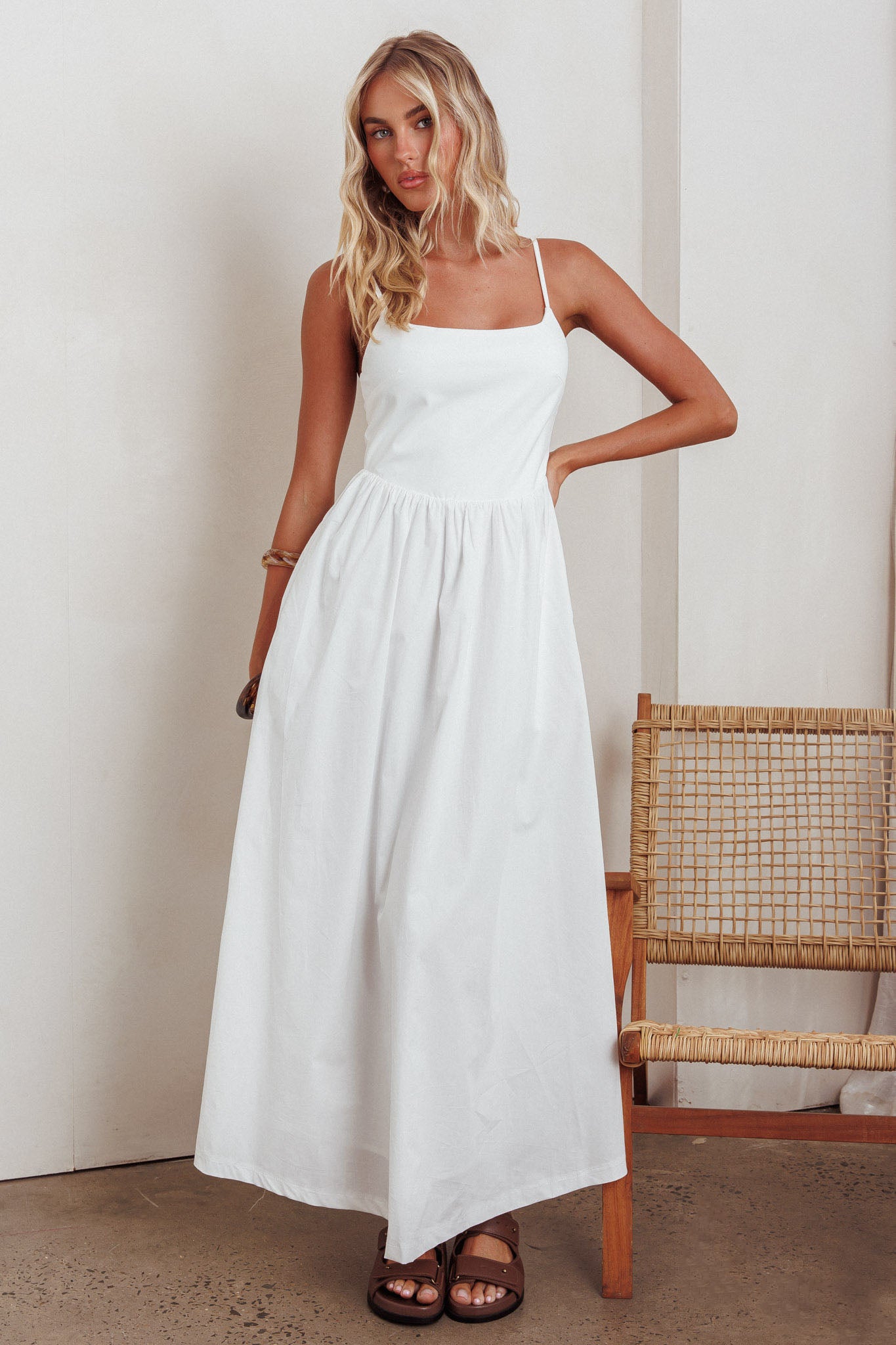 Yelizaveta Side Pocket Maxi Dress White by Selfie Leslie