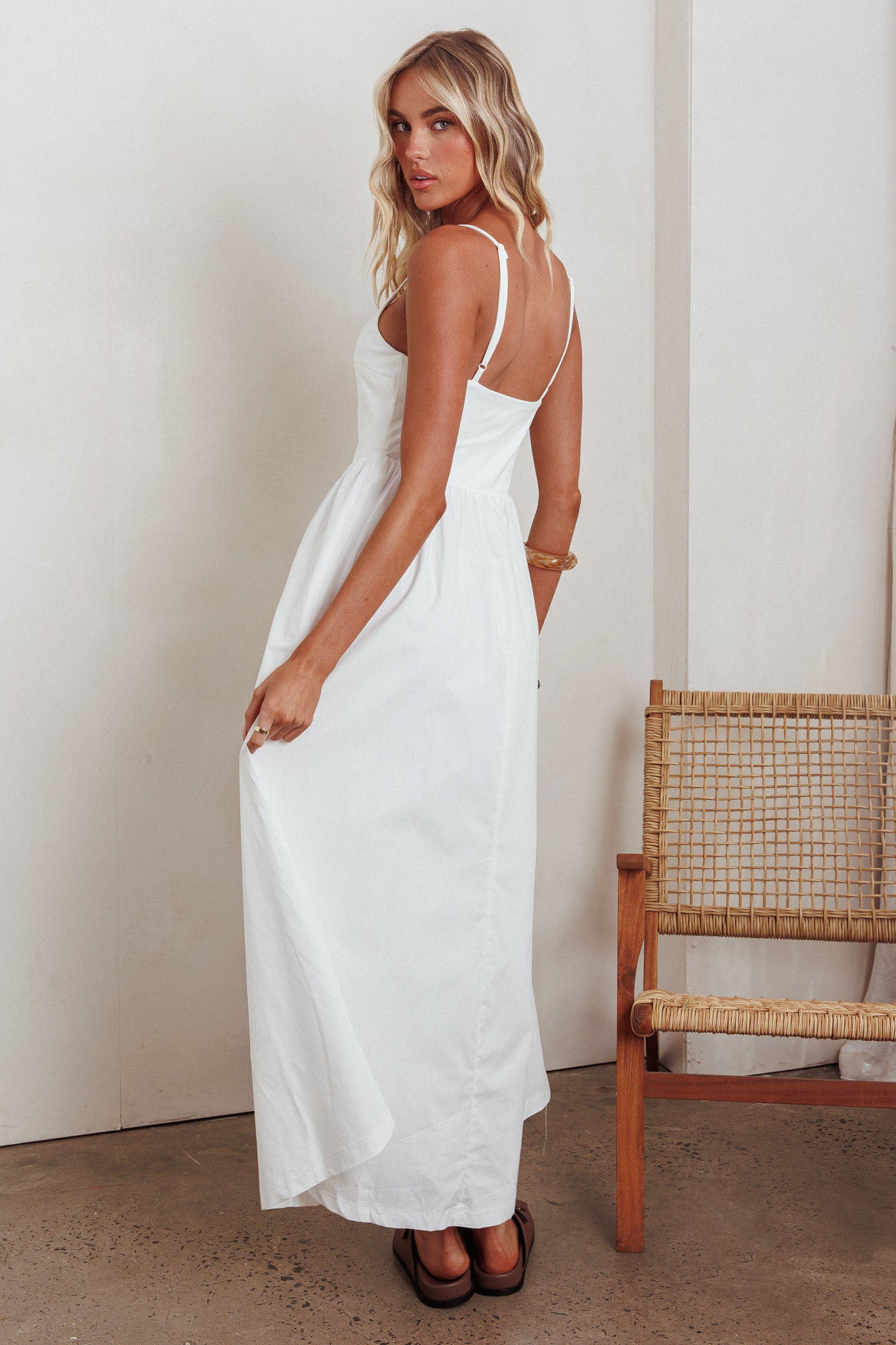 Yelizaveta Side Pocket Maxi Dress White by Selfie Leslie