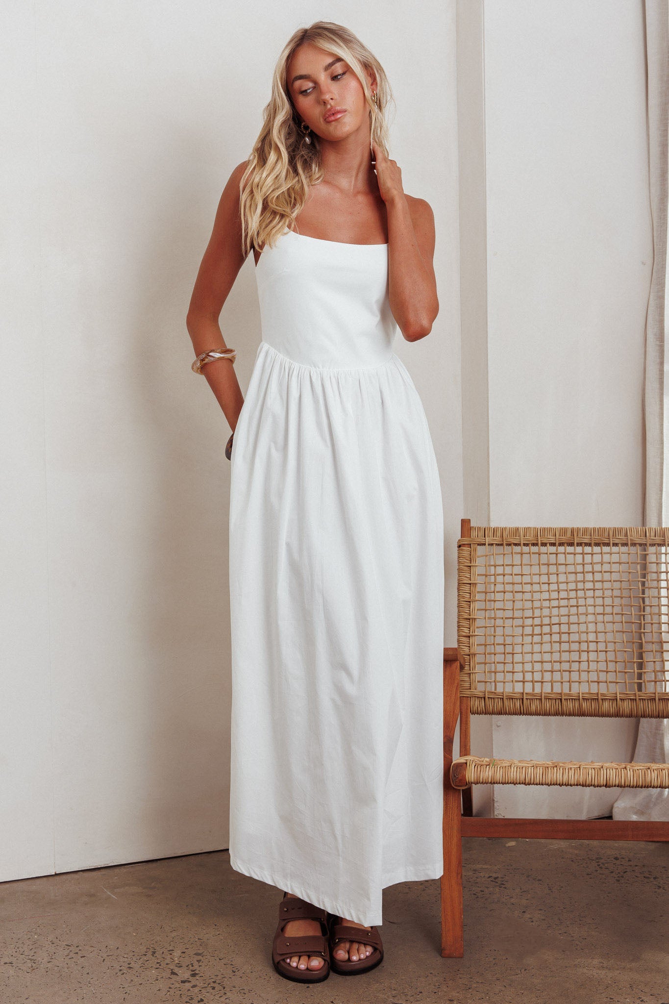 Yelizaveta Side Pocket Maxi Dress White by Selfie Leslie