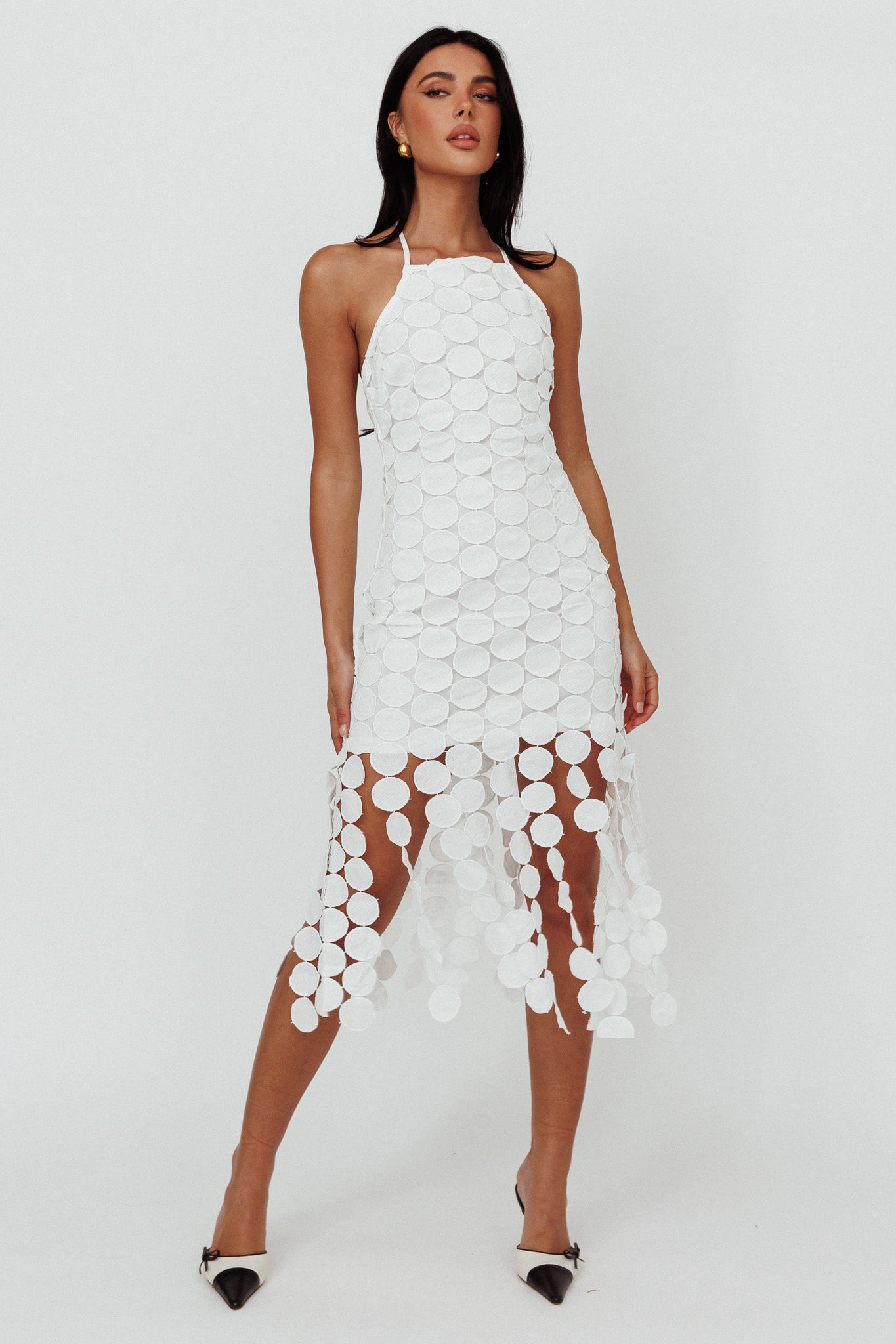 Taking Chances Halterneck Circle Mini Dress White by Selfie Leslie