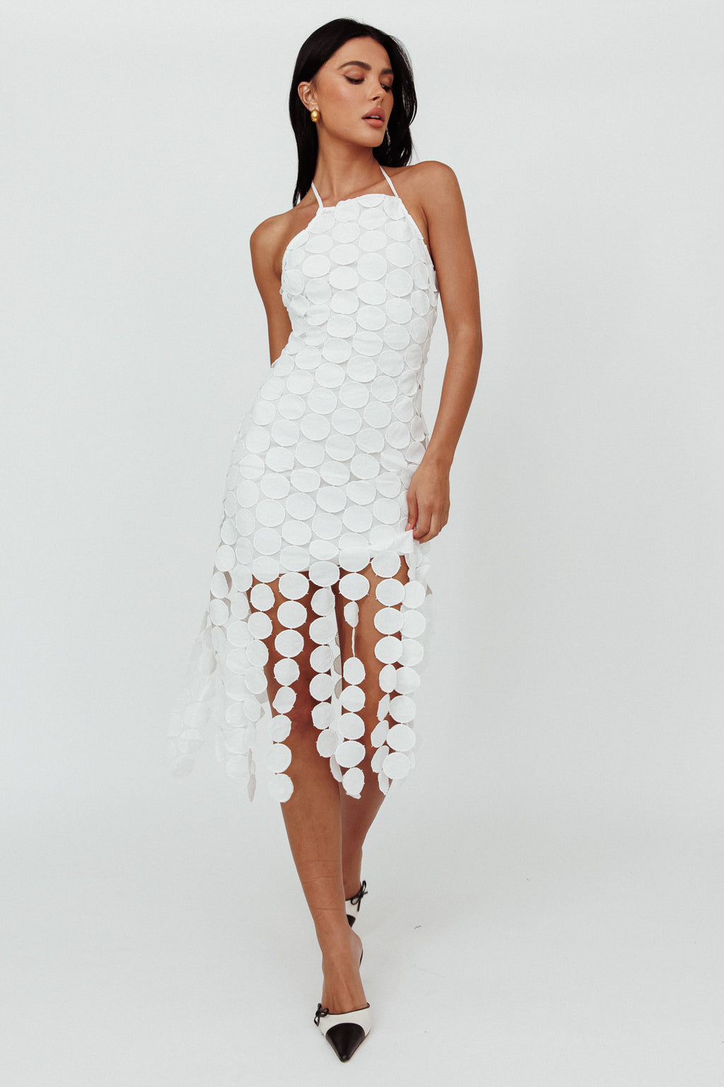 Taking Chances Halterneck Circle Mini Dress White by Selfie Leslie