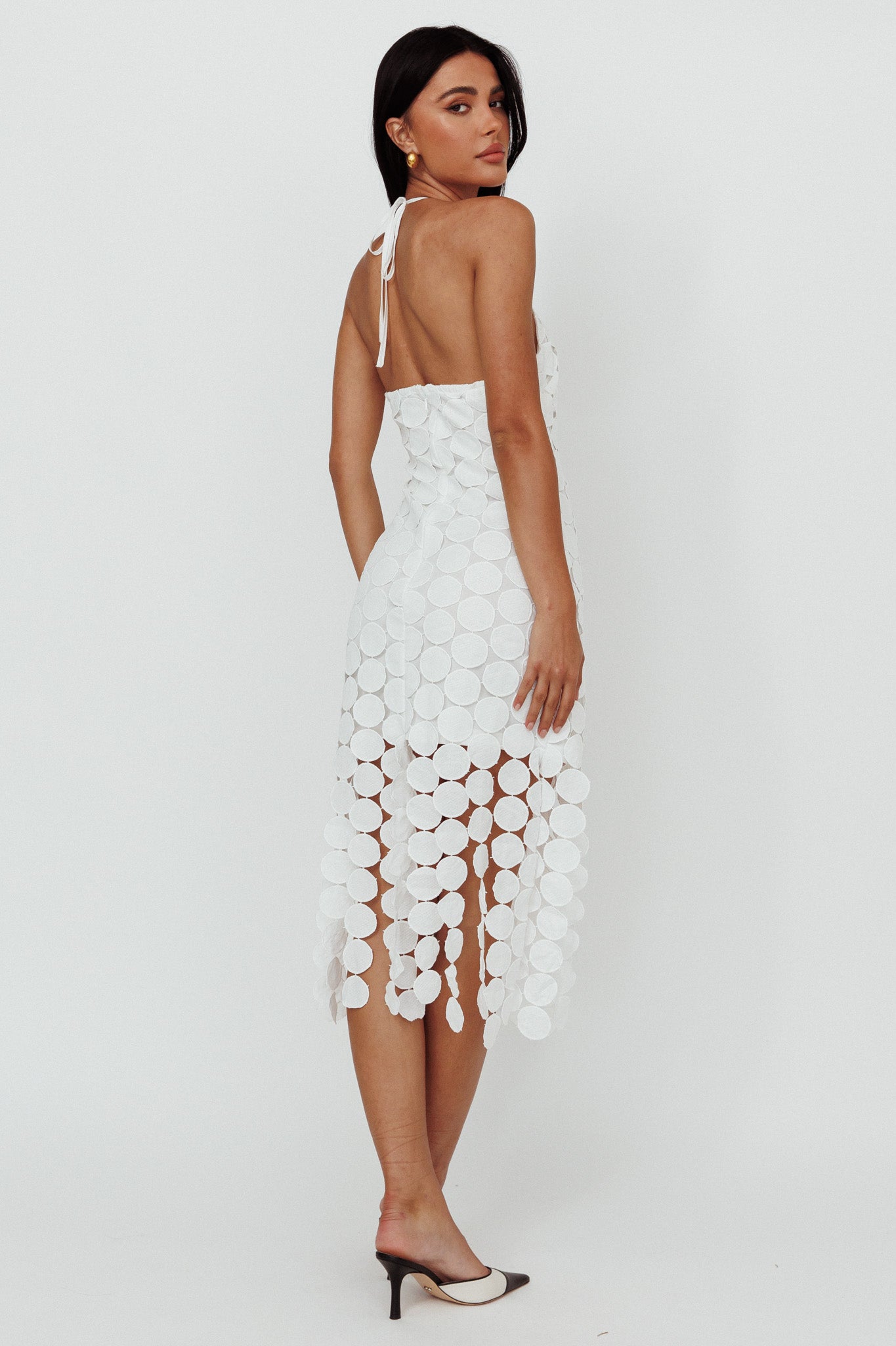 Taking Chances Halterneck Circle Mini Dress White by Selfie Leslie