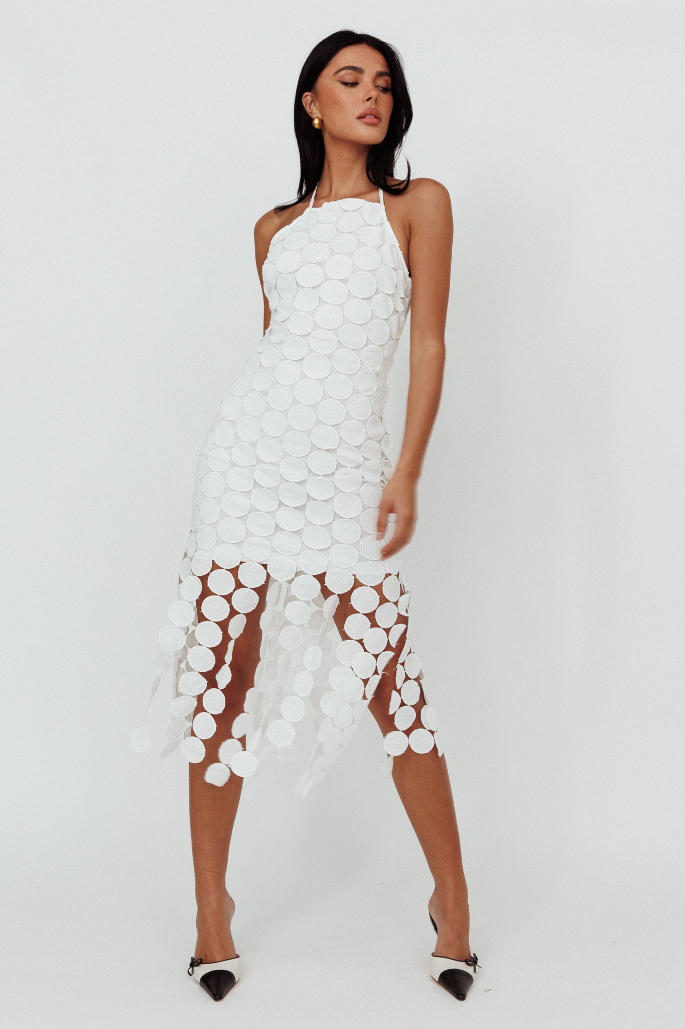Taking Chances Halterneck Circle Mini Dress White by Selfie Leslie