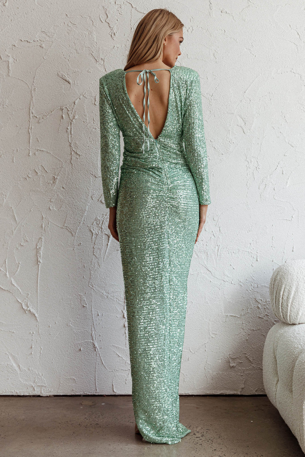 Adele Long Sleeve Sequin Maxi Dress Mint by Selfie Leslie