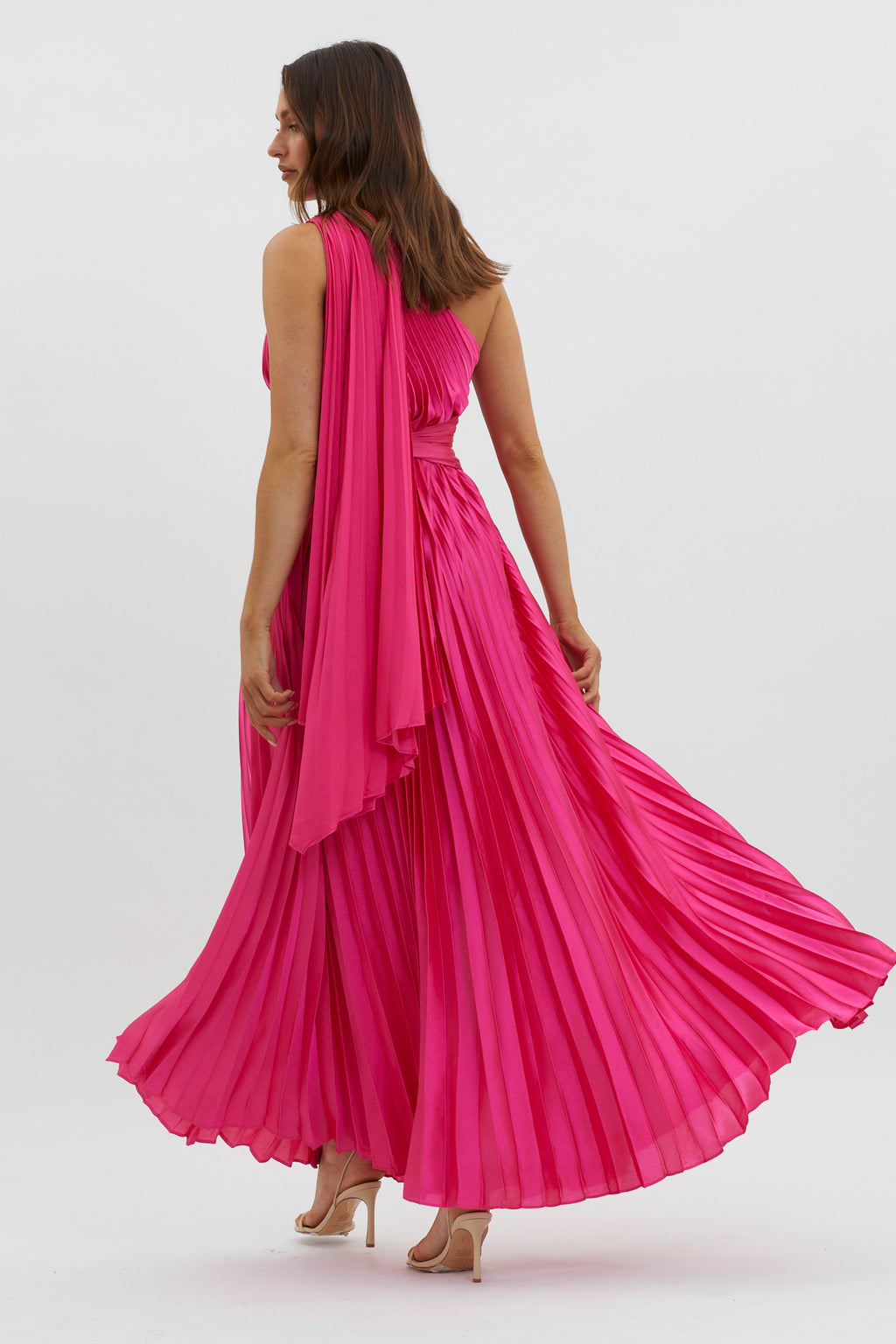 Laxmi Accordion Pleat Maxi Dress Fuchsia by Selfie Leslie