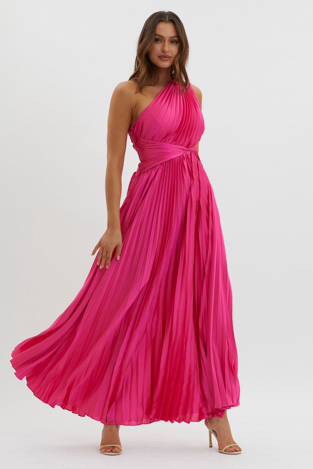 Laxmi Accordion Pleat Maxi Dress Fuchsia by Selfie Leslie