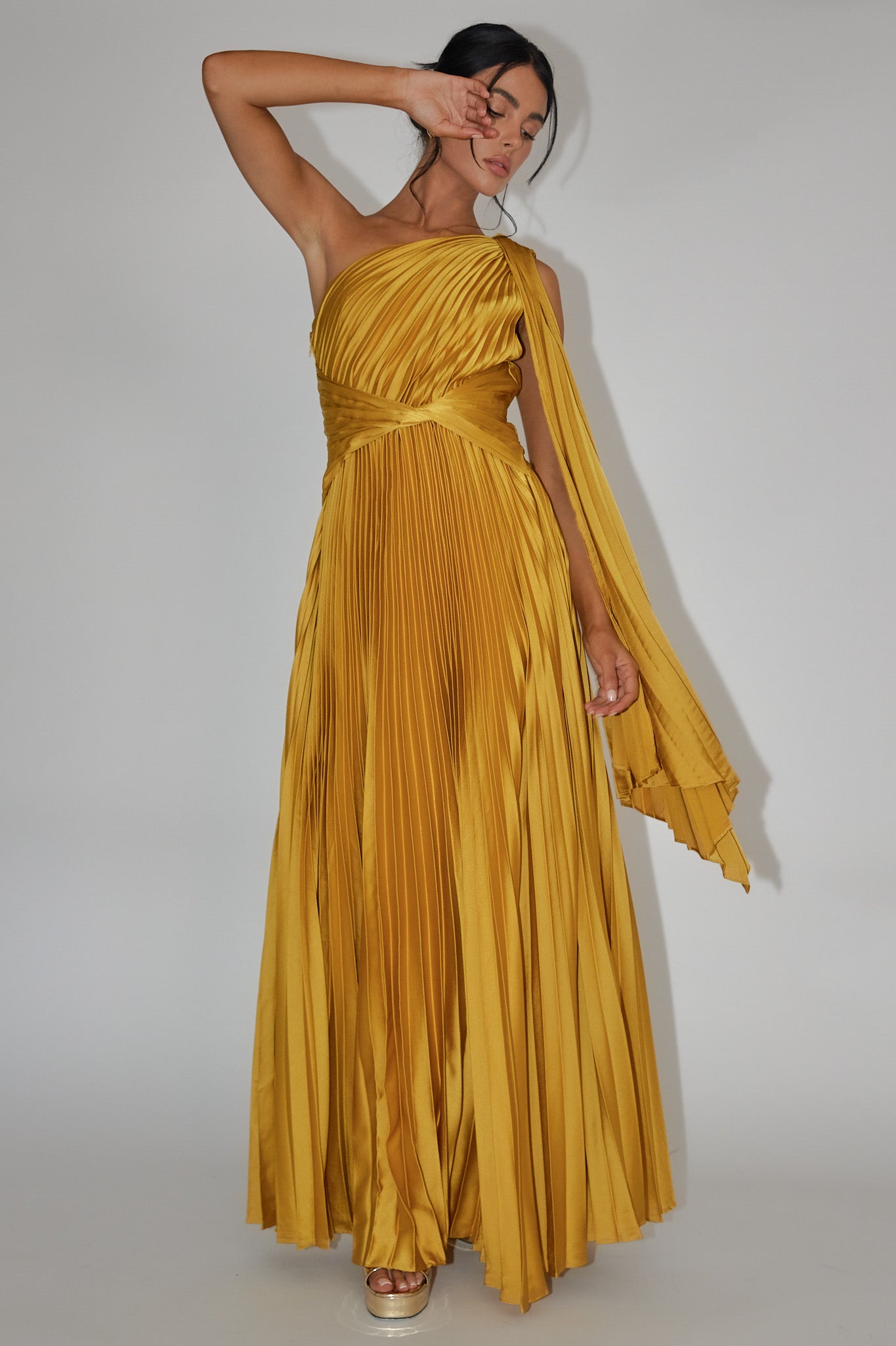 Shop the Laxmi Accordion Pleat Maxi Dress Moss Selfie Leslie