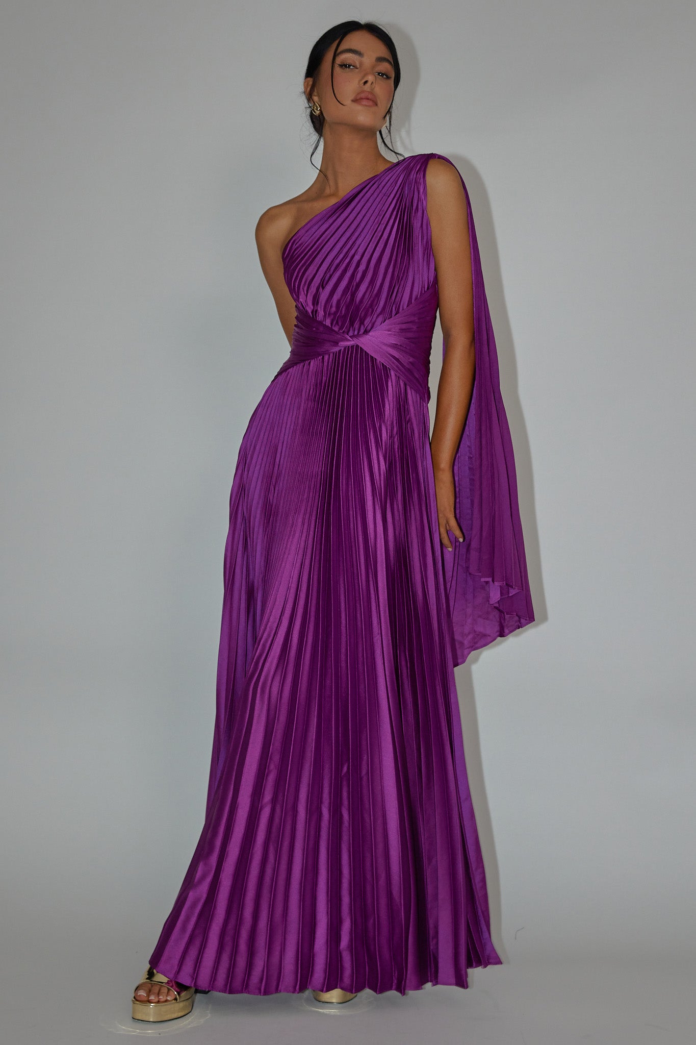 Laxmi Accordion Pleat Maxi Dress Purple by Selfie Leslie