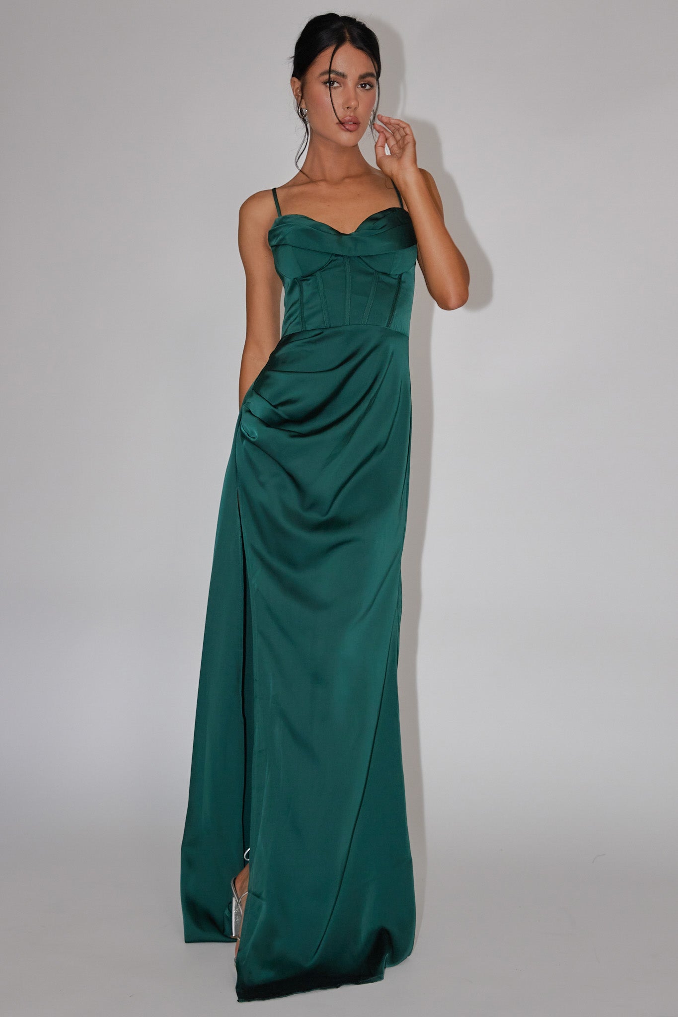 Secret Sweetheart Neckline Split Maxi Dress Hunter Green | Selfie Leslie