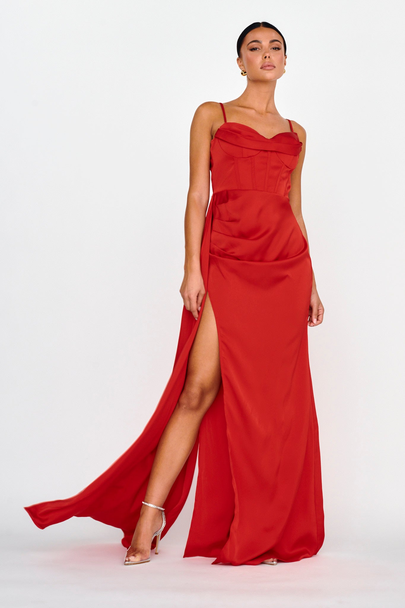 Secret Sweetheart Neckline Split Maxi Dress Red by Selfie Leslie
