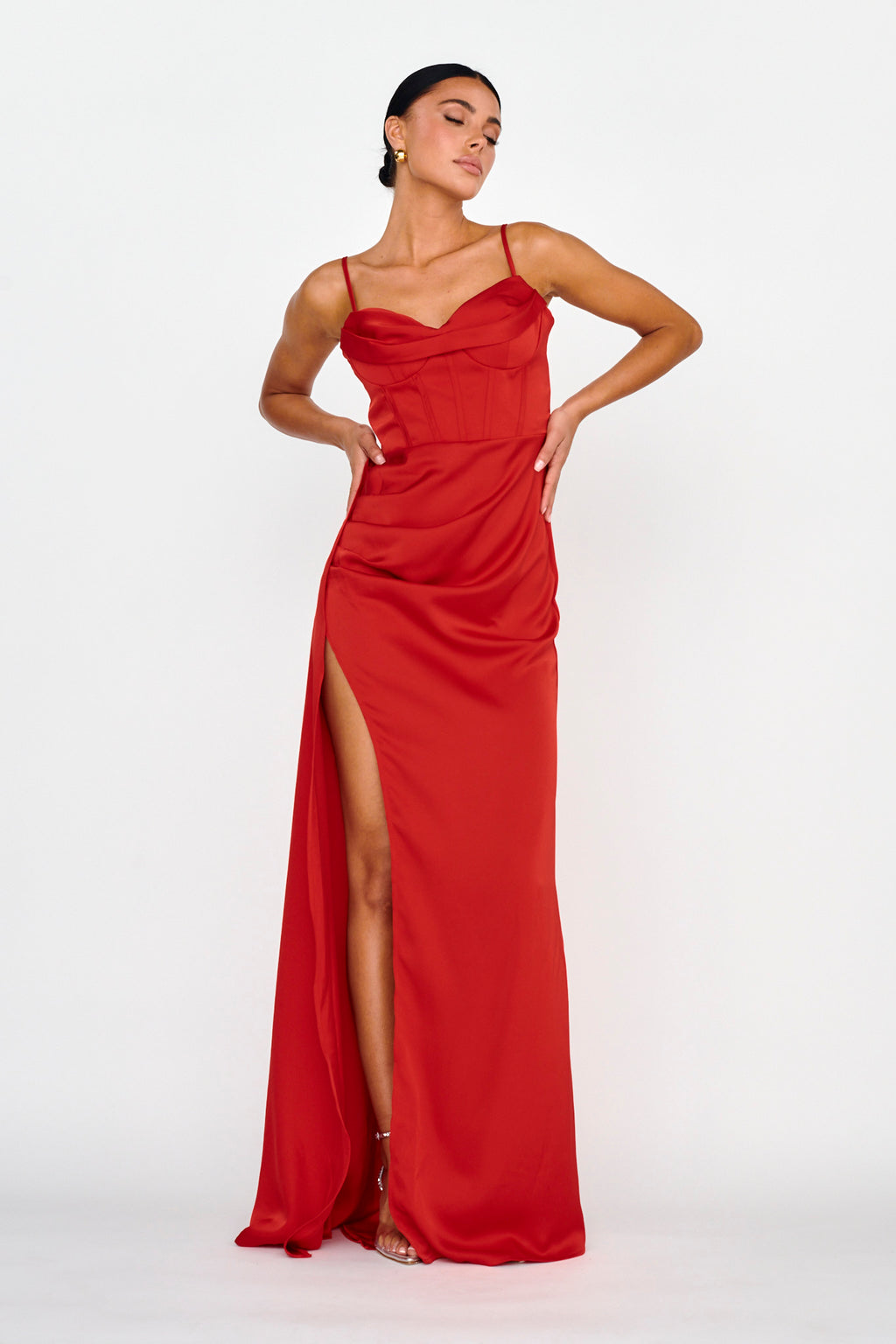 Secret Sweetheart Neckline Split Maxi Dress Red by Selfie Leslie