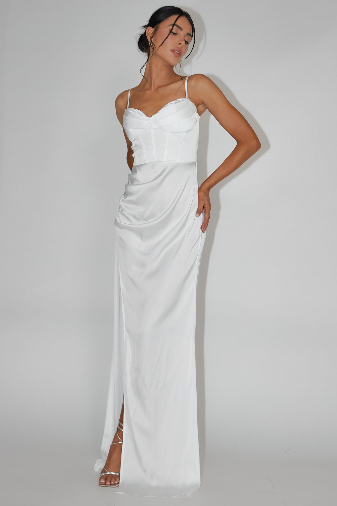 Secret Sweetheart Neckline Split Maxi Dress White Secret Sweetheart Neckline Split Maxi Dress White