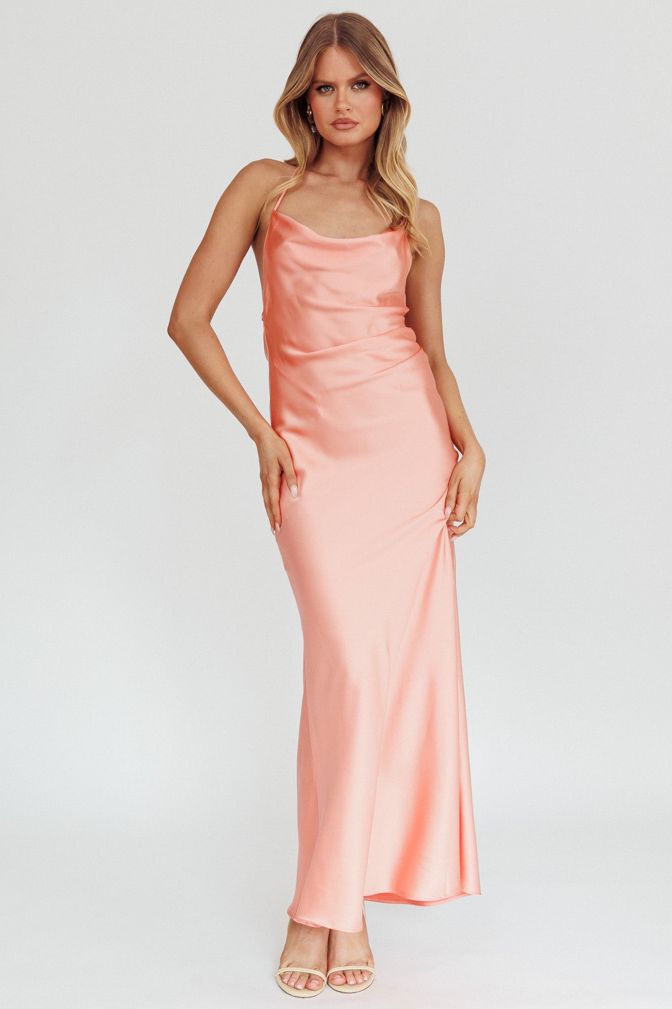 Palma Low Back Strappy Maxi Dress Peach by Selfie Leslie