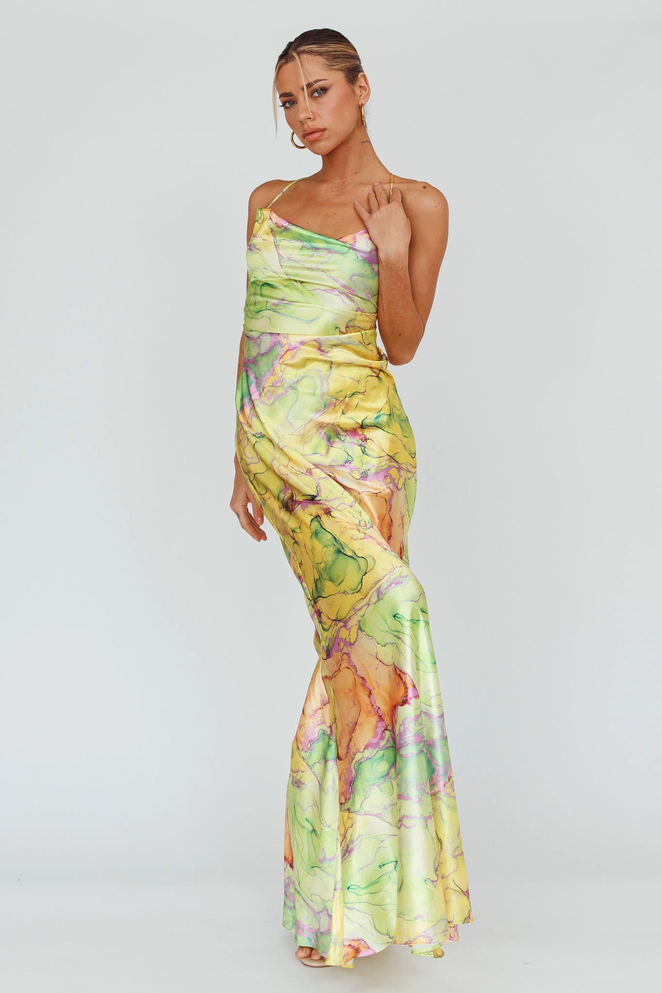 Bailey Strappy Chain Back Maxi Dress Lime by Selfie Leslie