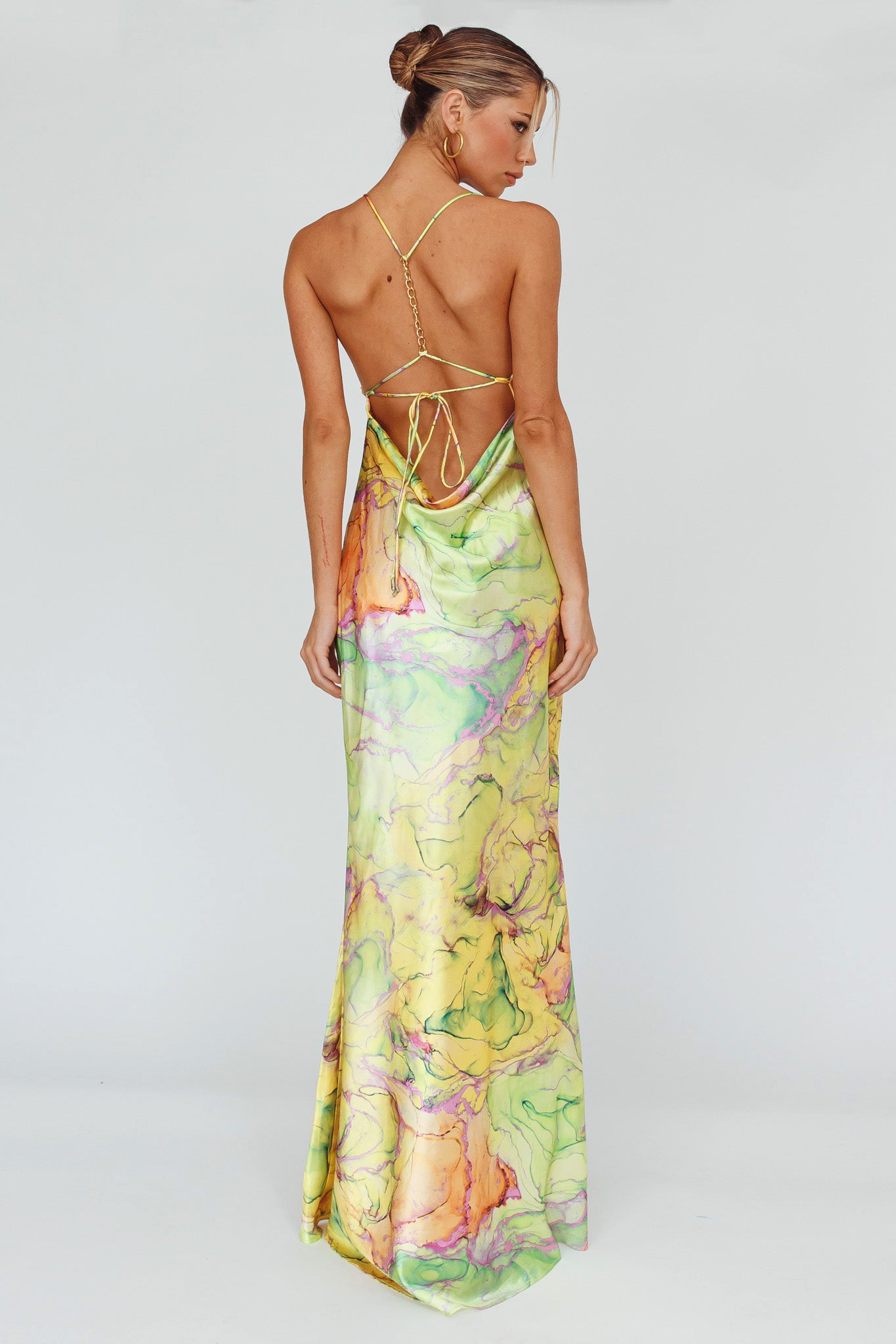 Bailey Strappy Chain Back Maxi Dress Lime by Selfie Leslie