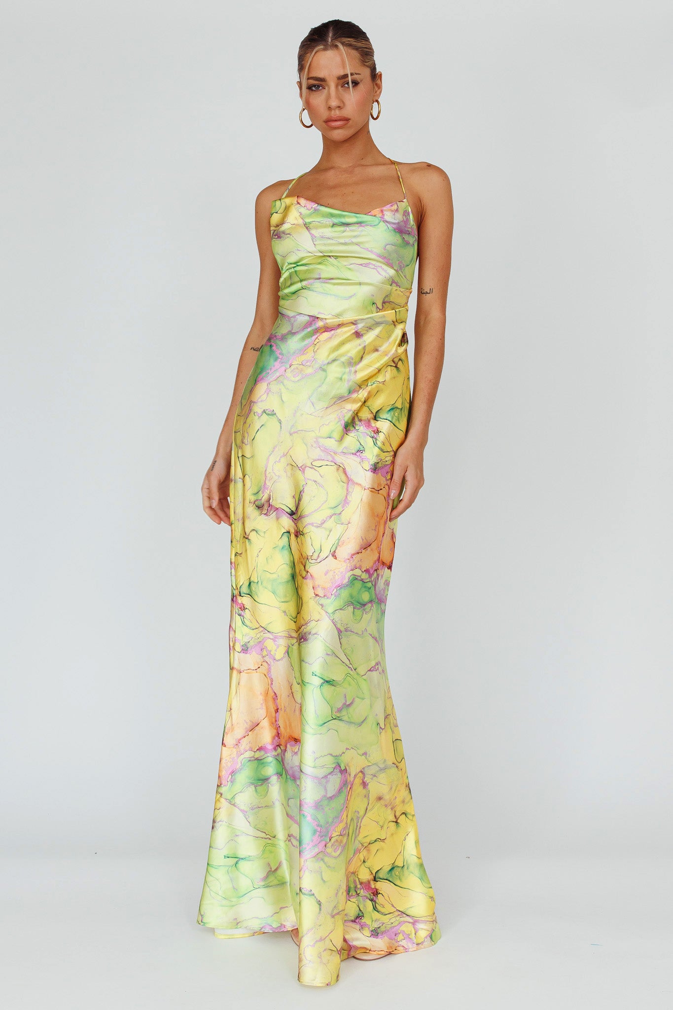 Bailey Strappy Chain Back Maxi Dress Lime by Selfie Leslie
