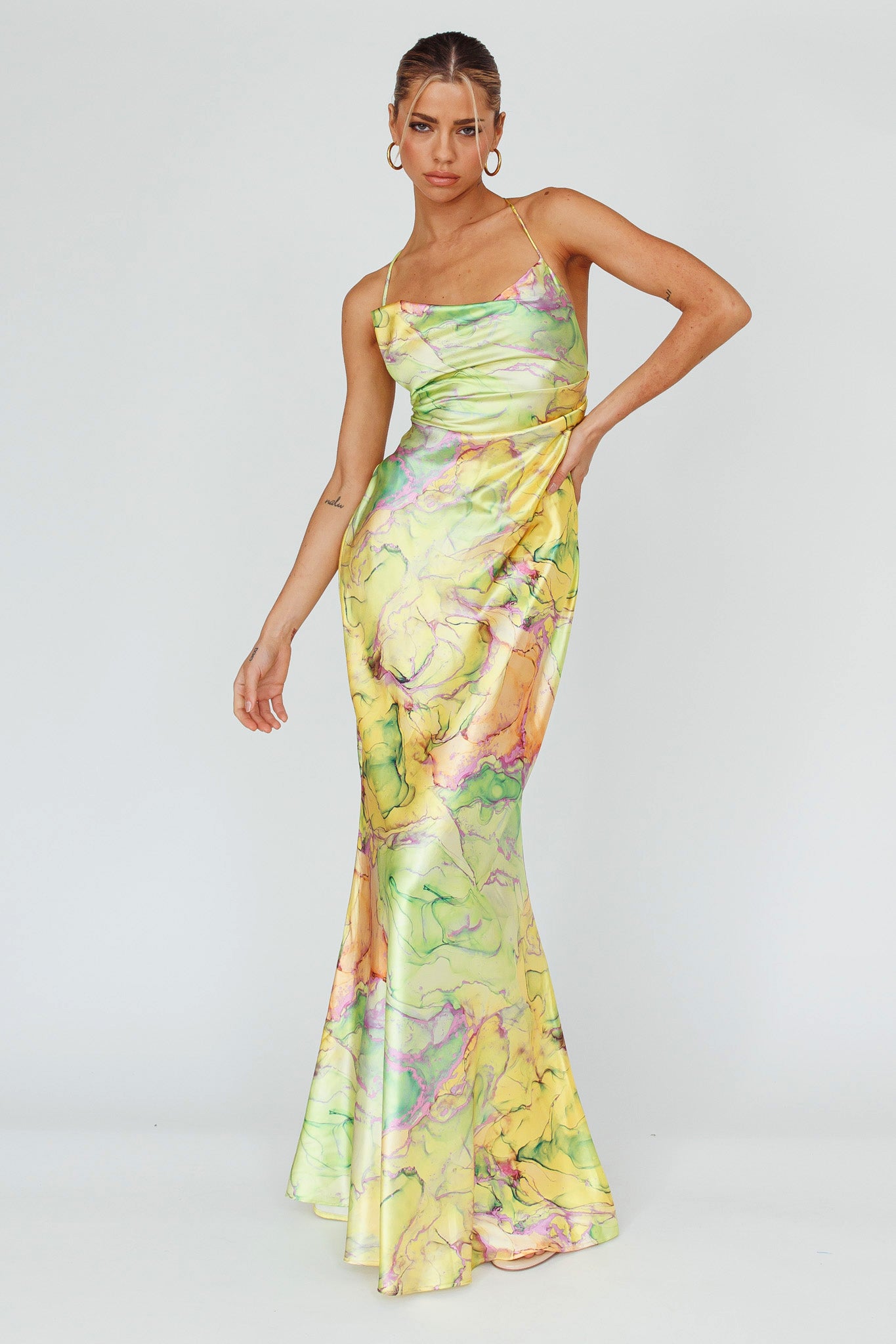 Bailey Strappy Chain Back Maxi Dress Lime by Selfie Leslie