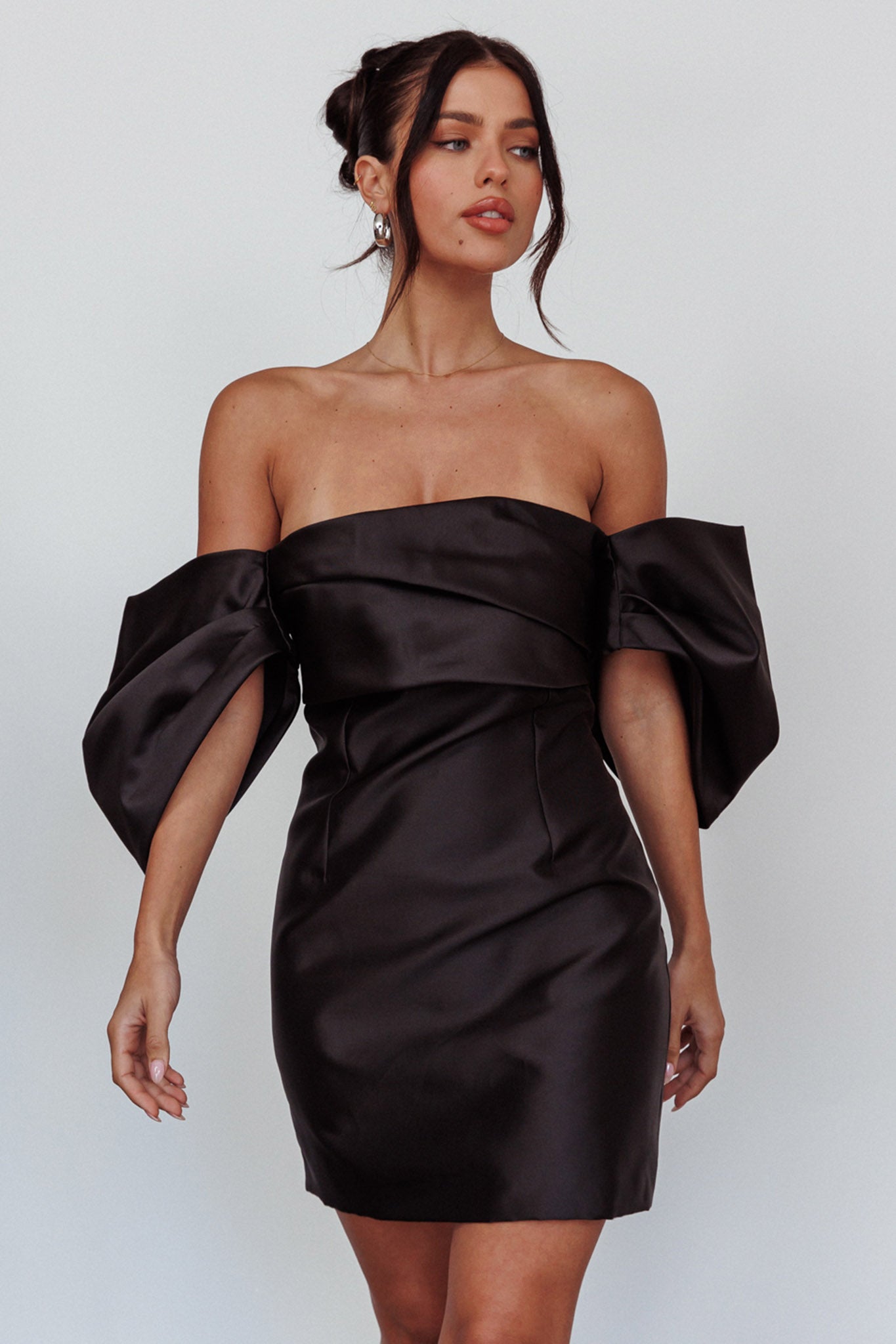 Magnolia Off-Shoulder Mini Dress Black by Selfie Leslie