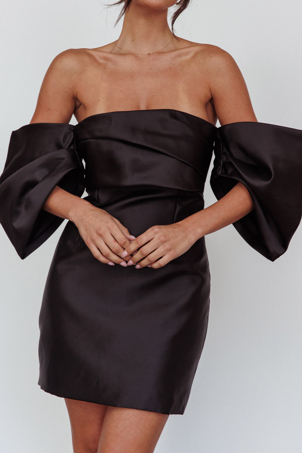 Magnolia Off-Shoulder Mini Dress Black by Selfie Leslie