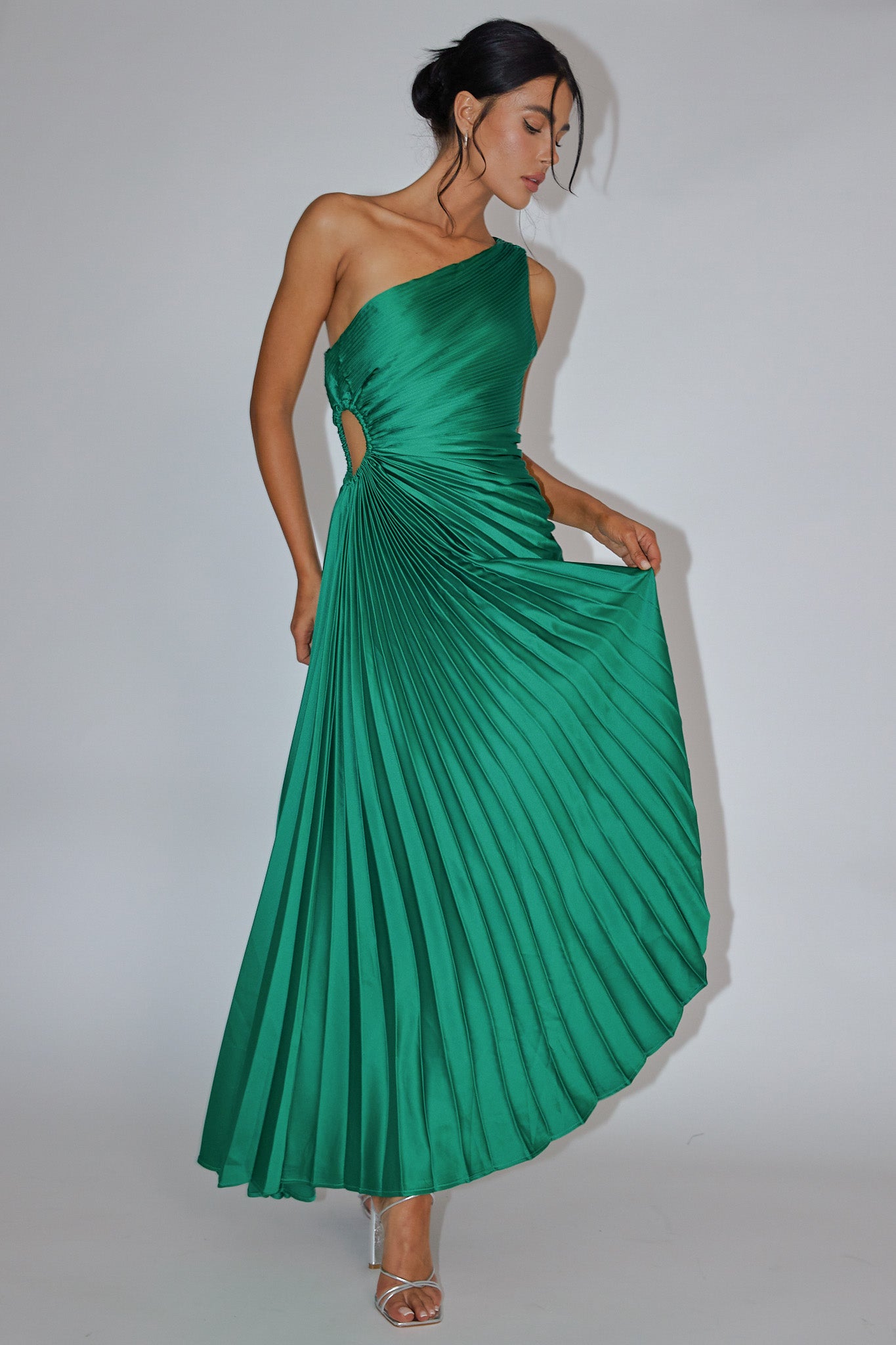 Brooklynn One-Shoulder Accordion Pleat Kelly Green by Selfie Leslie