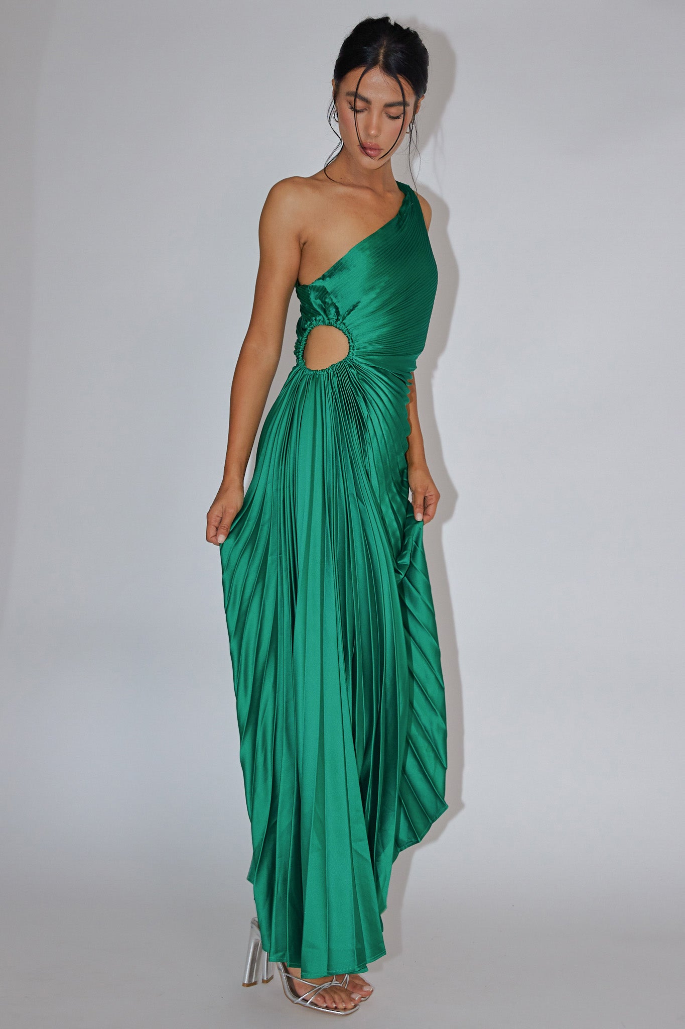 Brooklynn One-Shoulder Accordion Pleat Kelly Green by Selfie Leslie
